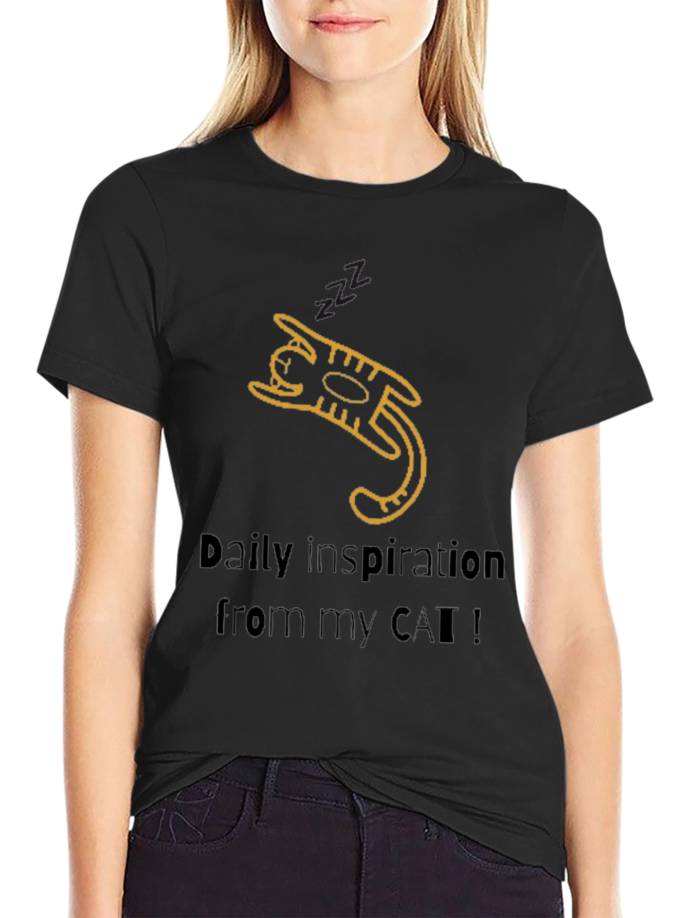 Black Daily Inspiration Cat T-Shirt view 2
