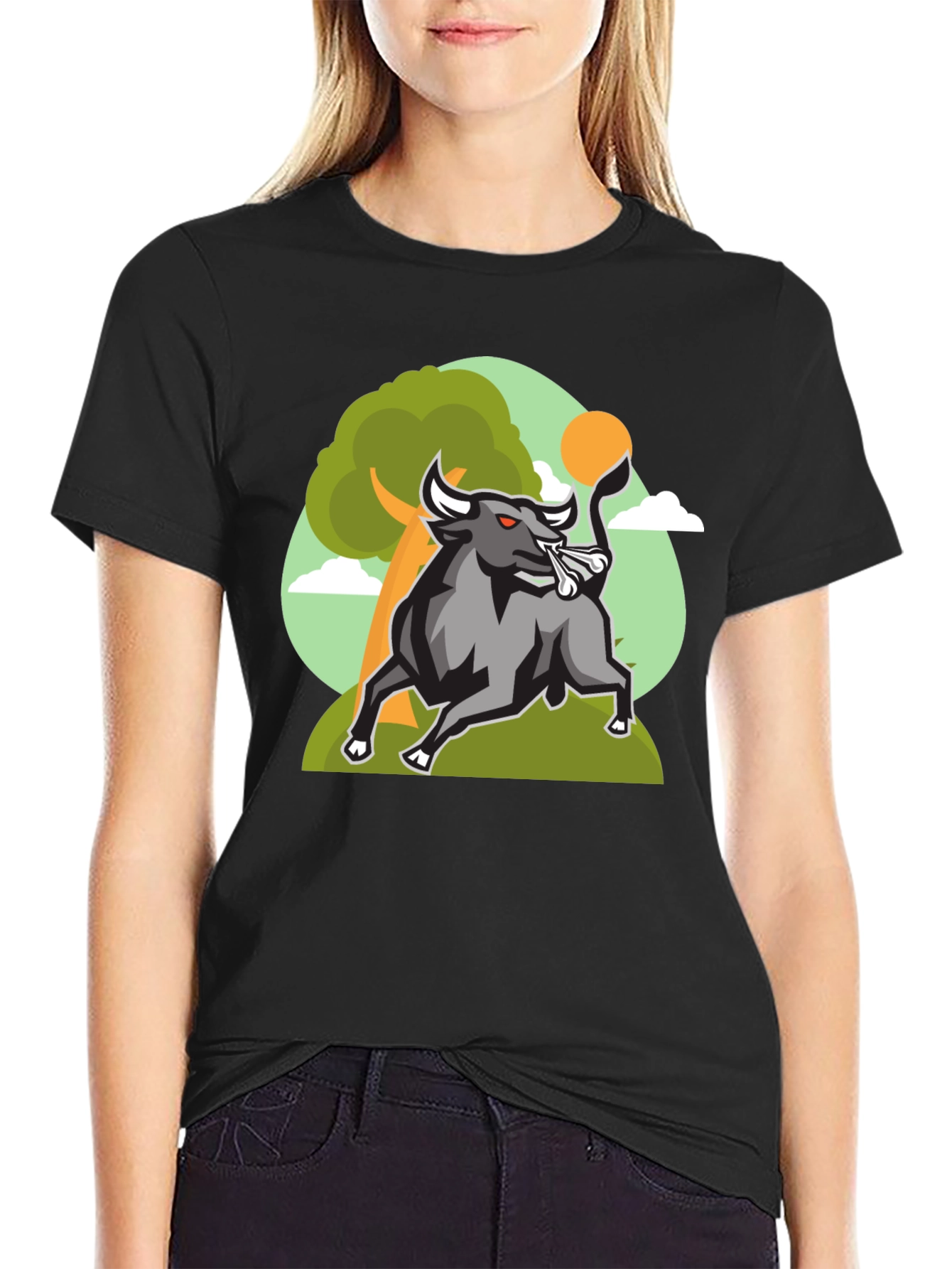 Black Bull Graphic Tee - Black Cotton Shirt view 2