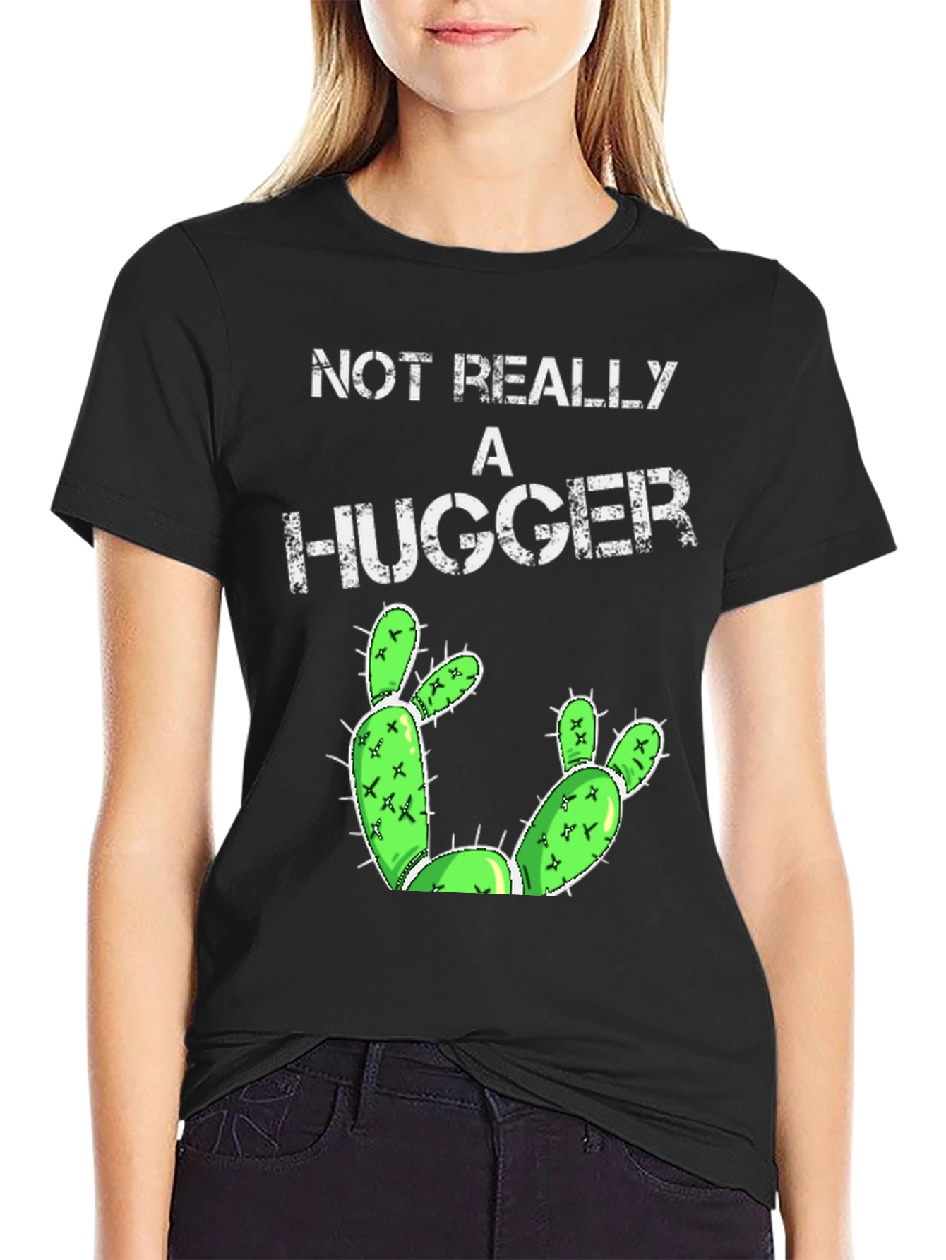 Black Not Really A Hugger Cactus Graphic Tee view 2