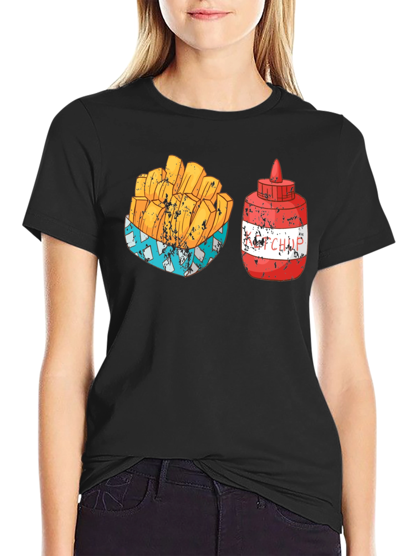 Black Fries & Ketchup Graphic Tee - Food Lover's Delight view 2