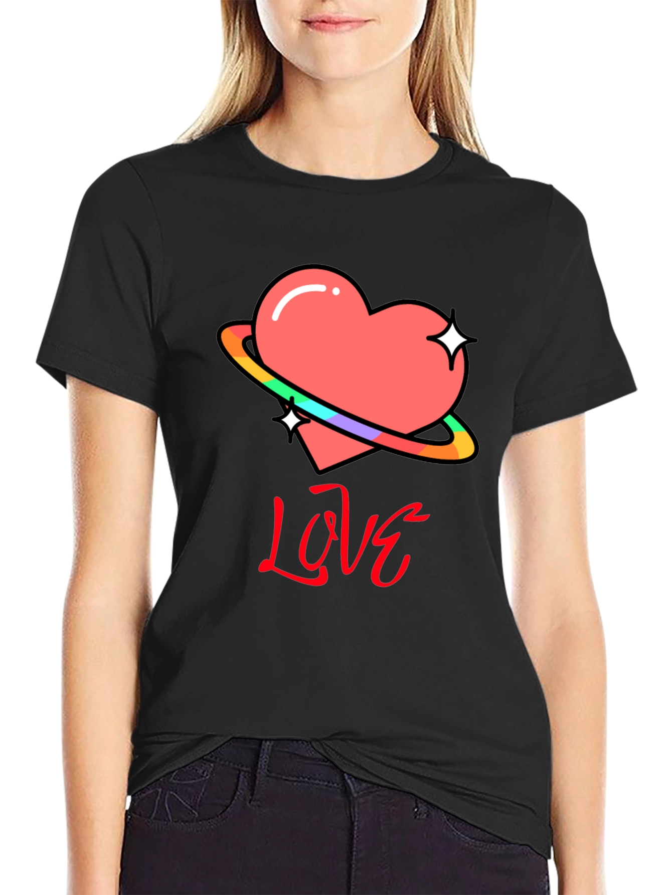 Black Love Heart Graphic T-Shirt - Black view 2