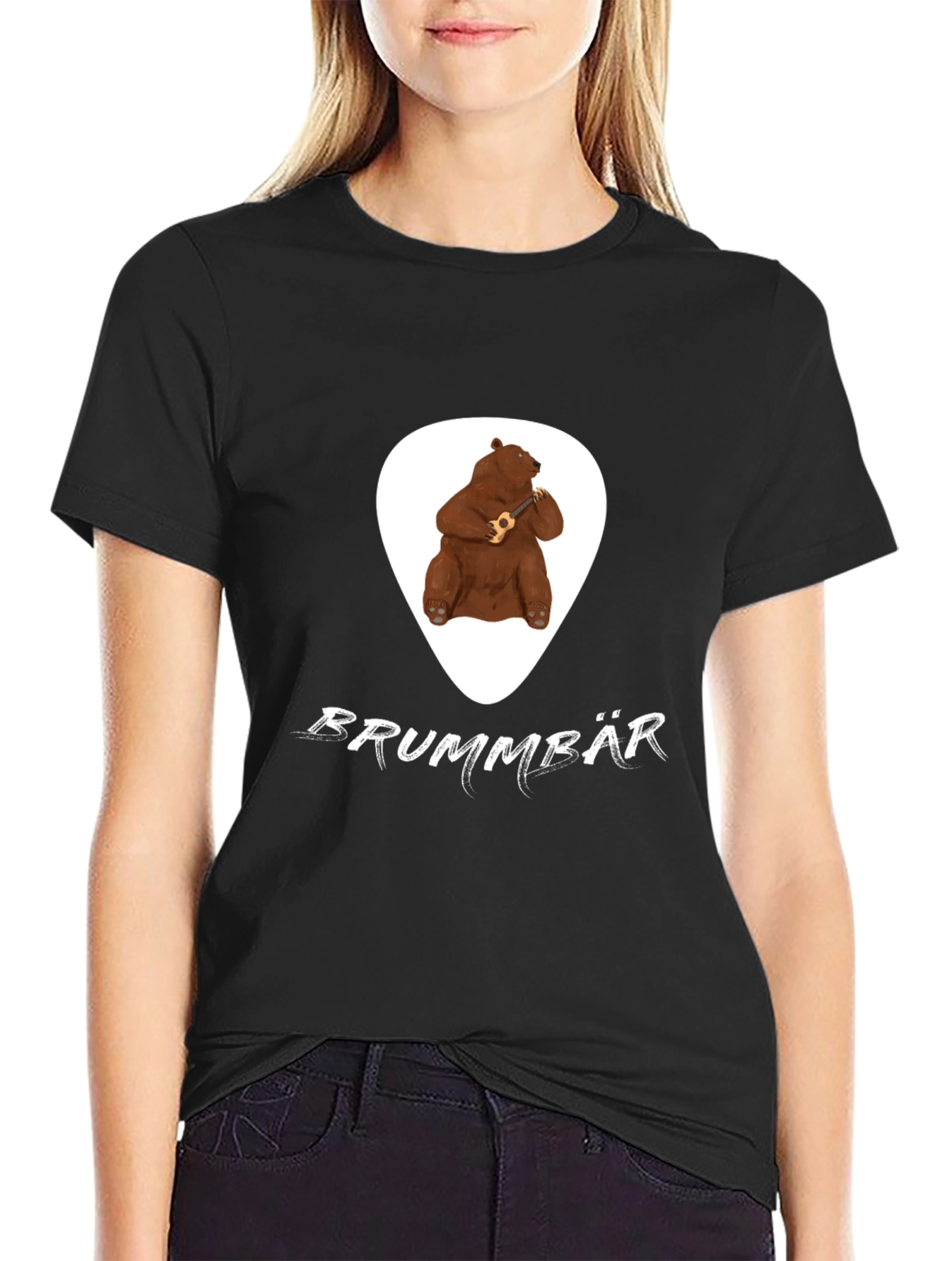 Black Brummbär Bear Ukulele T-Shirt - Black Cotton Tee view 2