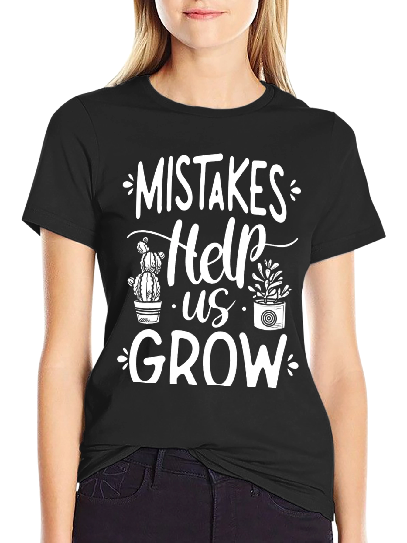 Black Mistakes Help Us Grow T-Shirt - Black Cotton Tee view 2