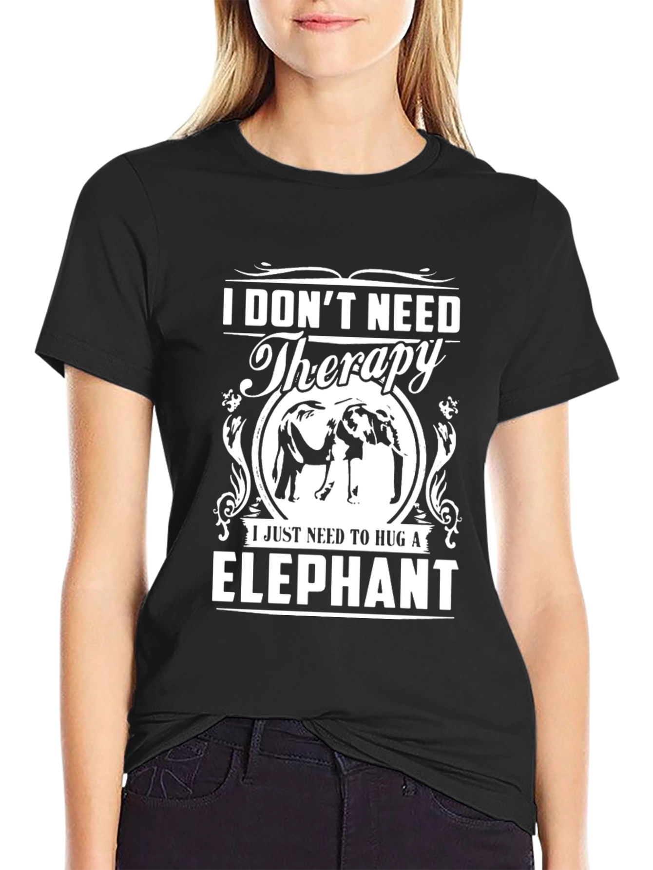 Black Elephant Hug Therapy Graphic T-Shirt view 2