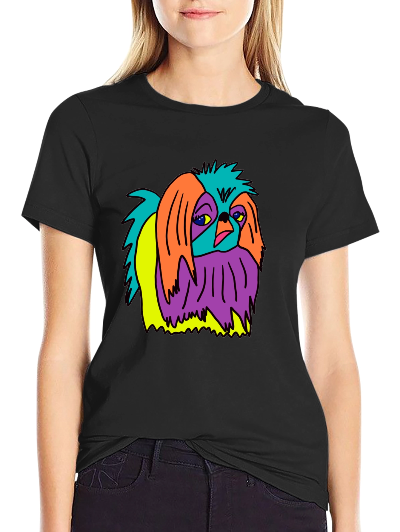 Black Funky Dog Graphic Tee - Black Cotton T-Shirt view 2