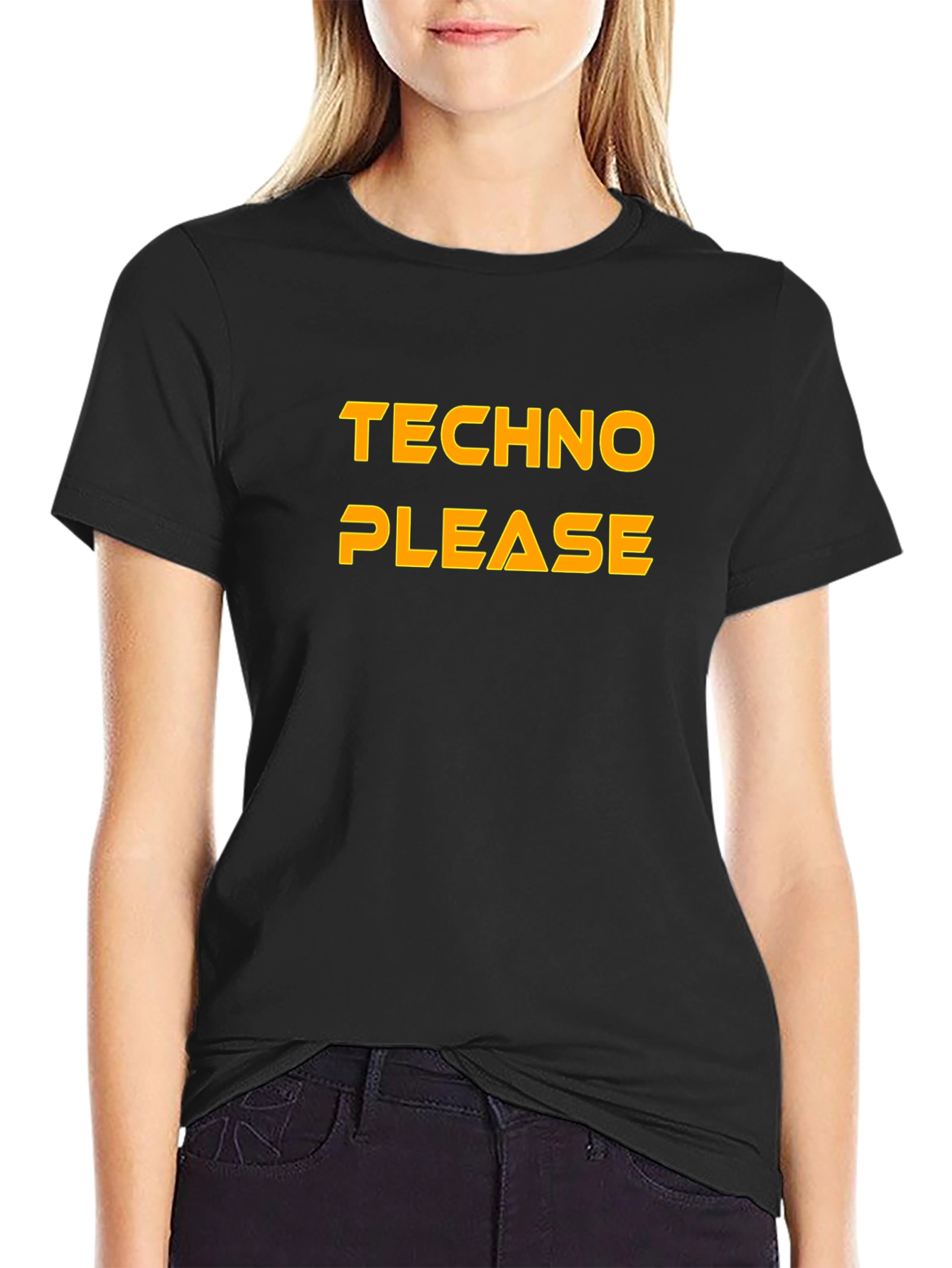 Black Techno Please T-Shirt - Bold Statement Tee view 2