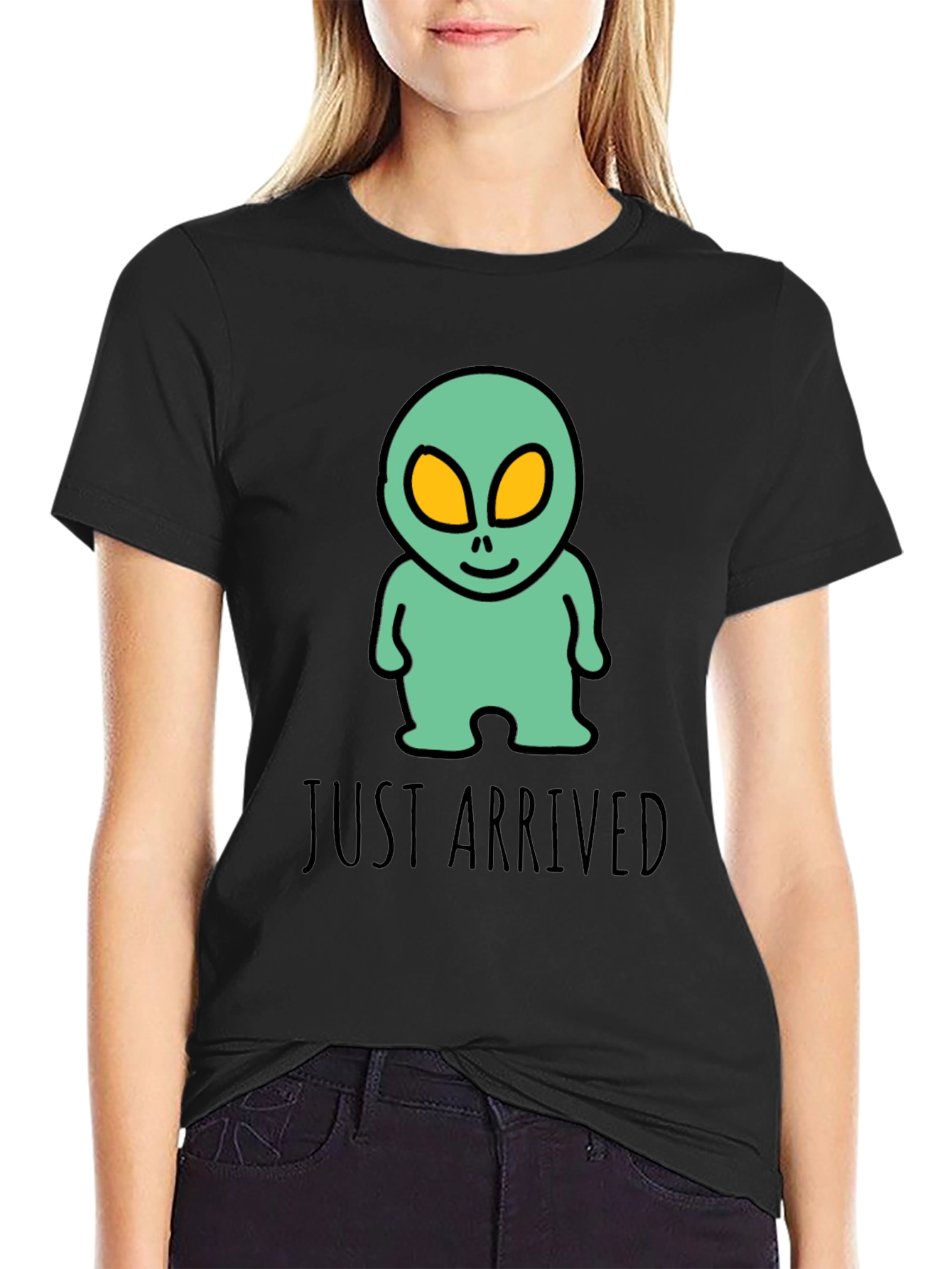 Black Just Arrived Alien Graphic Tee - Black Cotton T-Shirt view 2