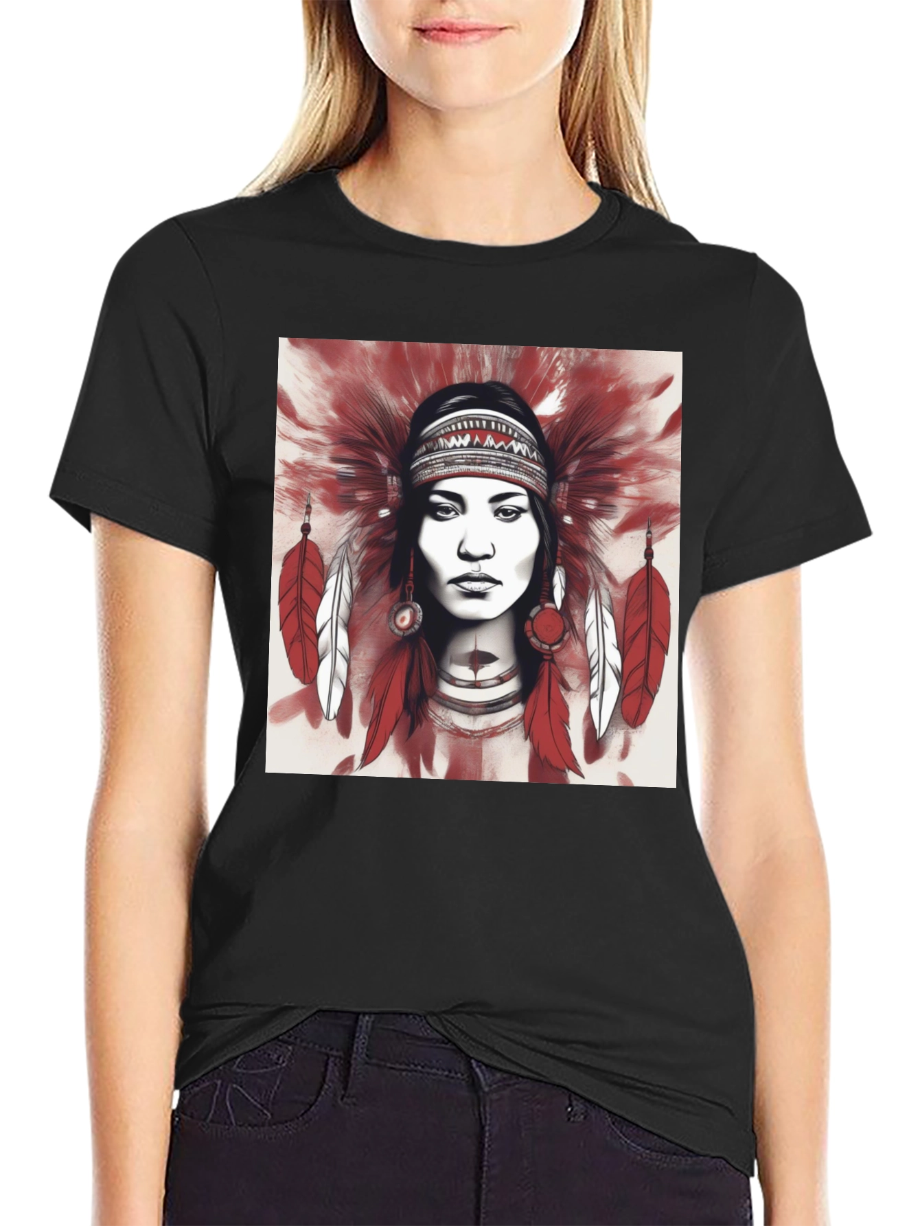 Black Native American Headdress Graphic Tee view 2