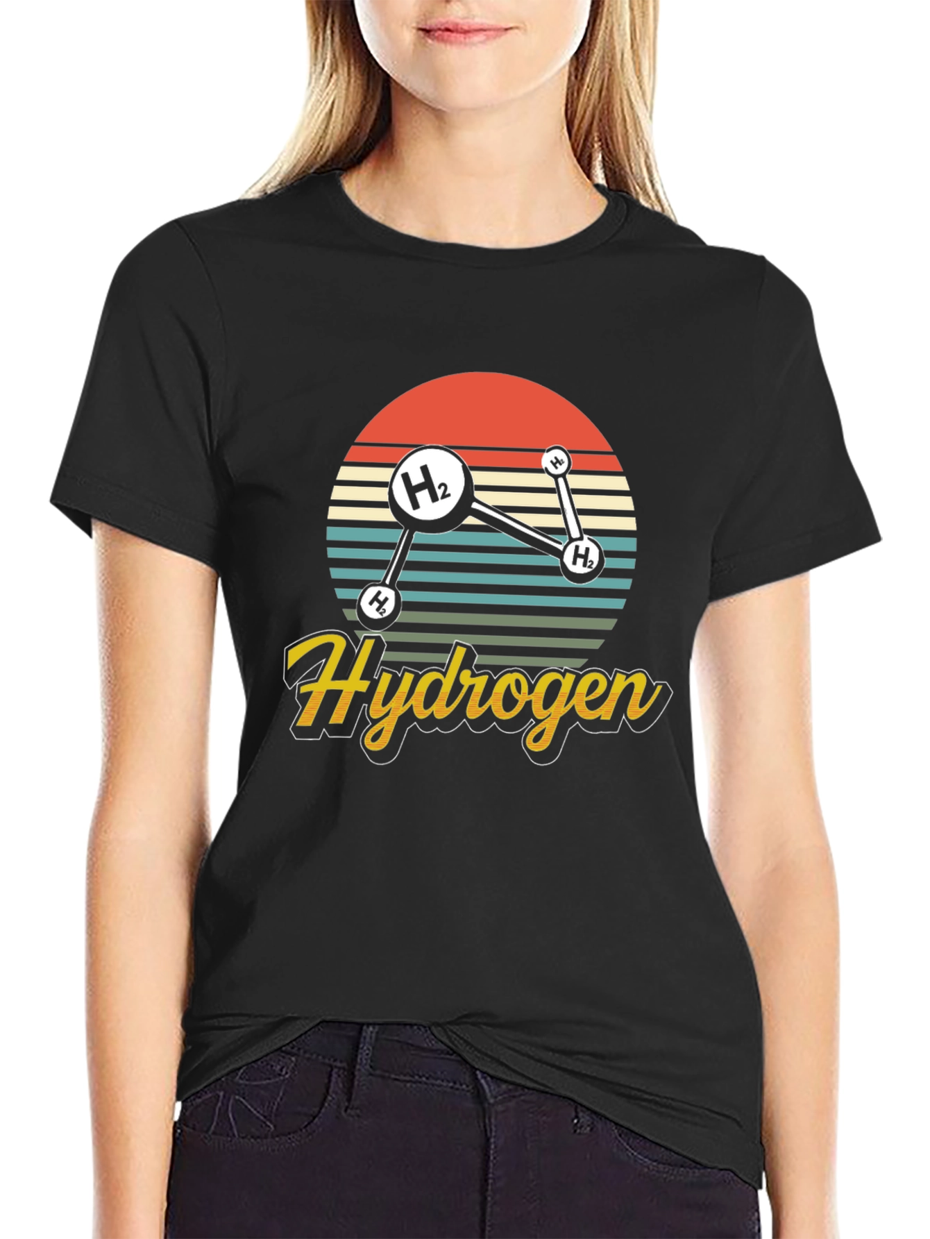 Black Hydrogen Molecule Graphic T-Shirt view 2