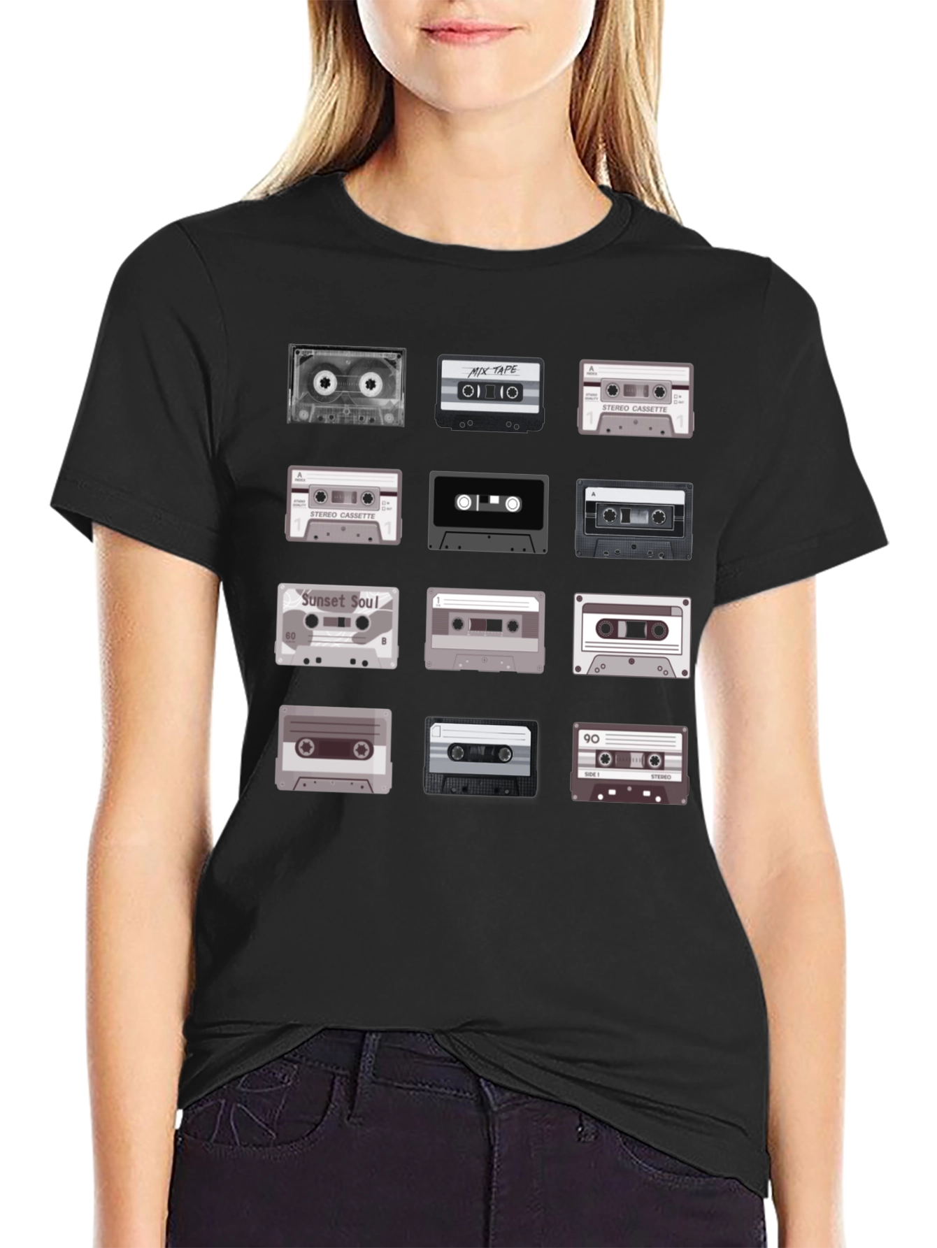 Black Retro Cassette Tape Graphic Tee - Music Lover T-Shirt view 2