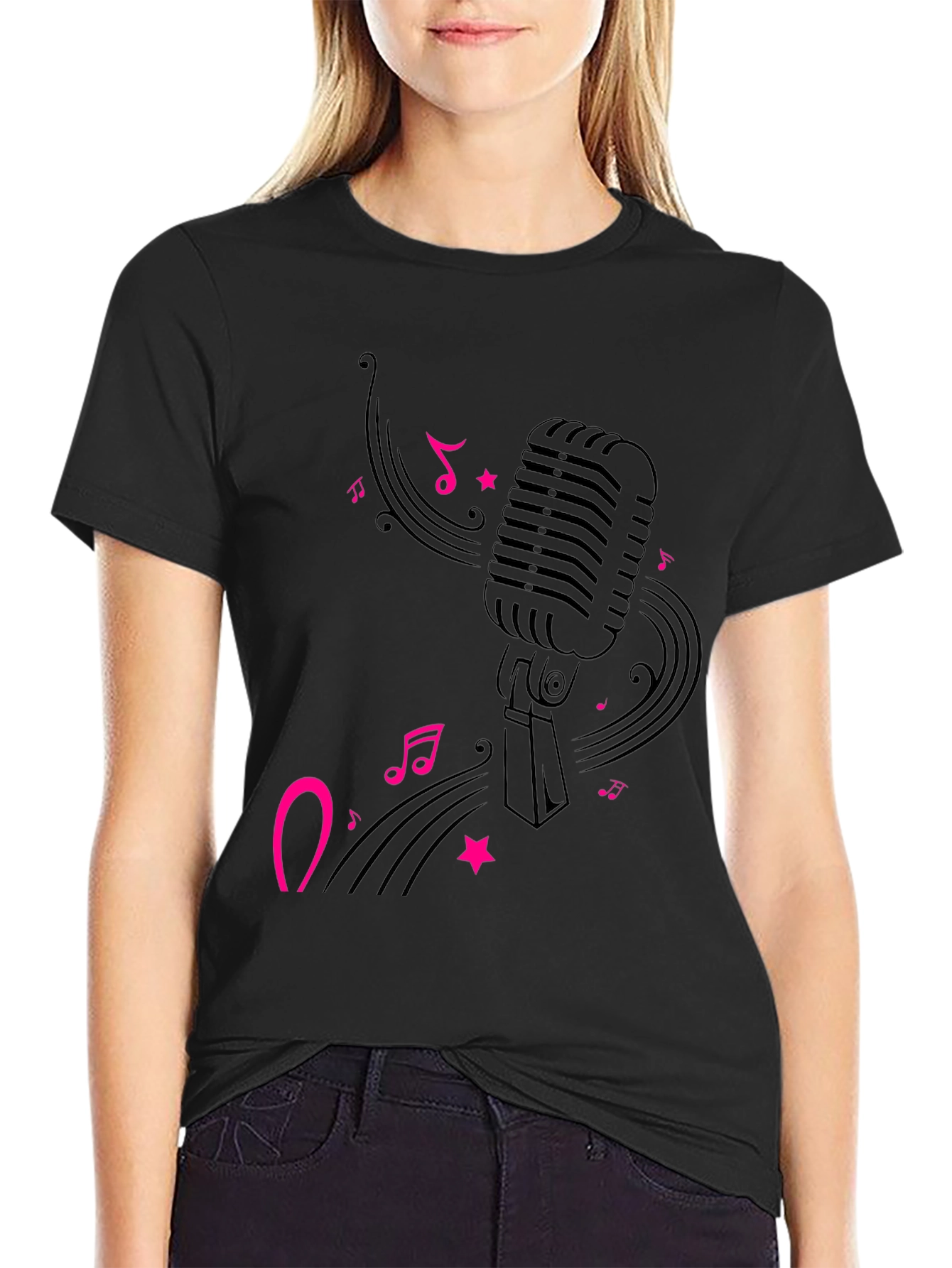 Black Retro Microphone Graphic Tee - Black view 2