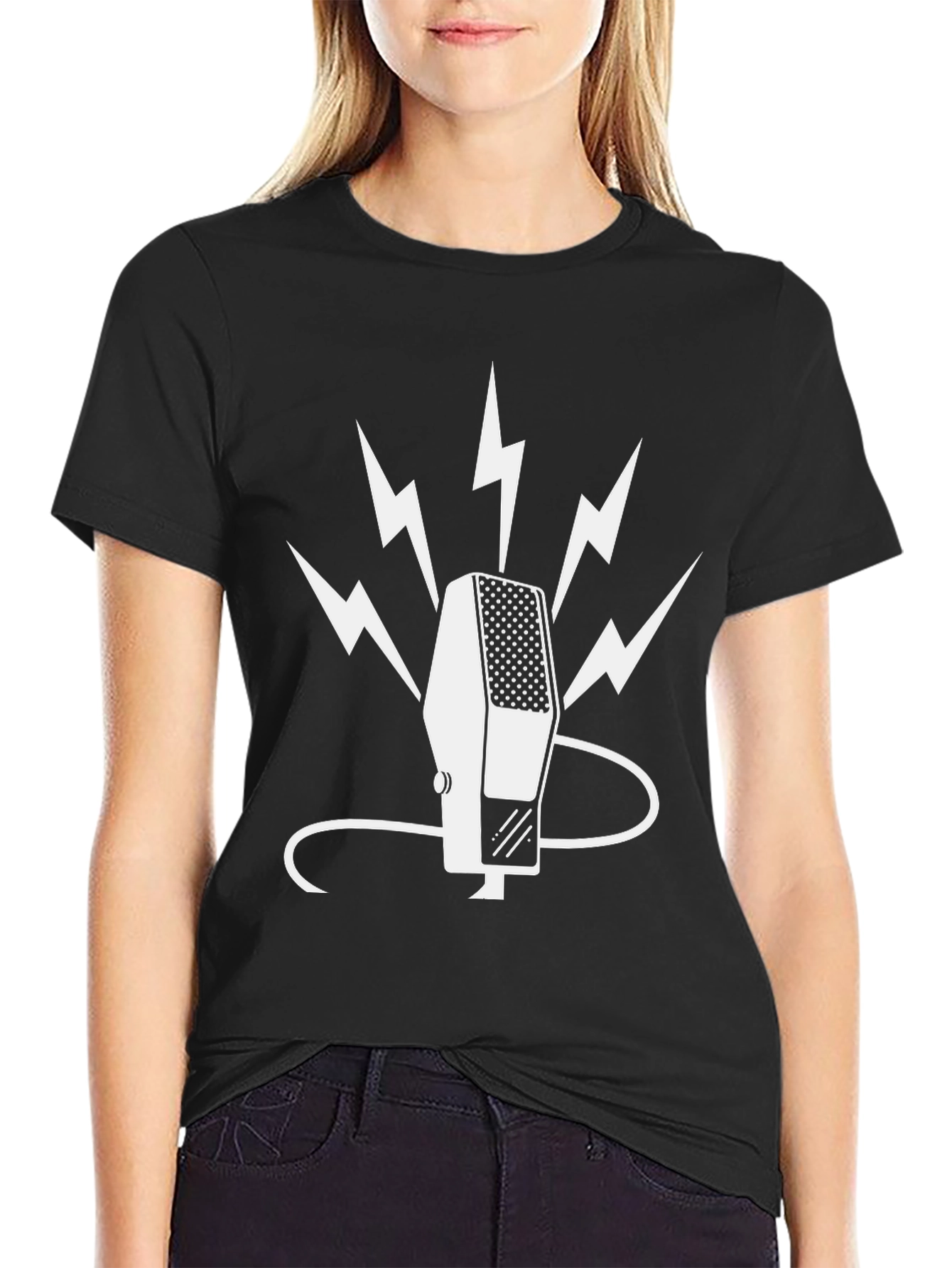 Black Retro Microphone Graphic Tee view 2