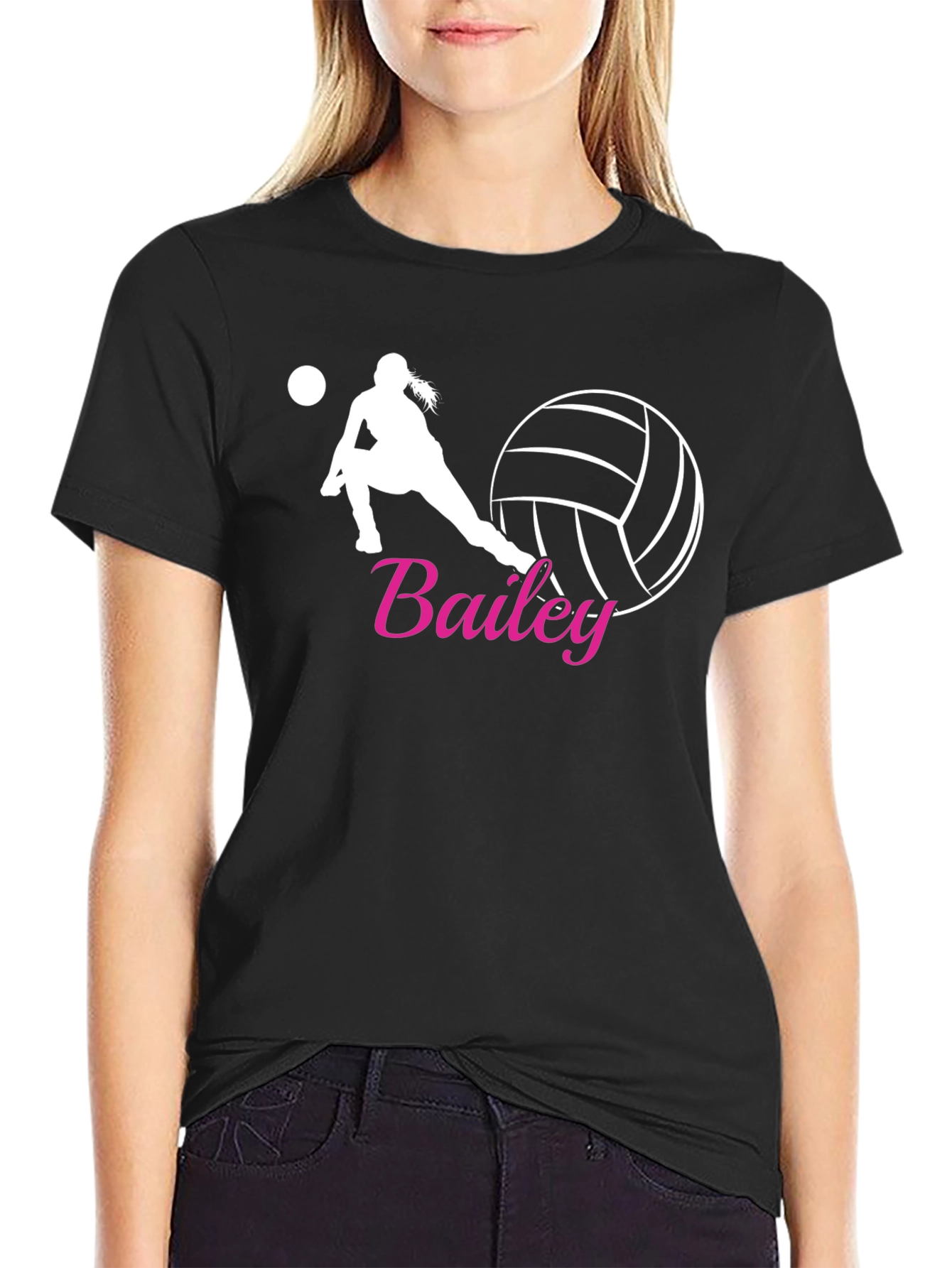 Volleyball Player Personalized Black T-Shirt - 2