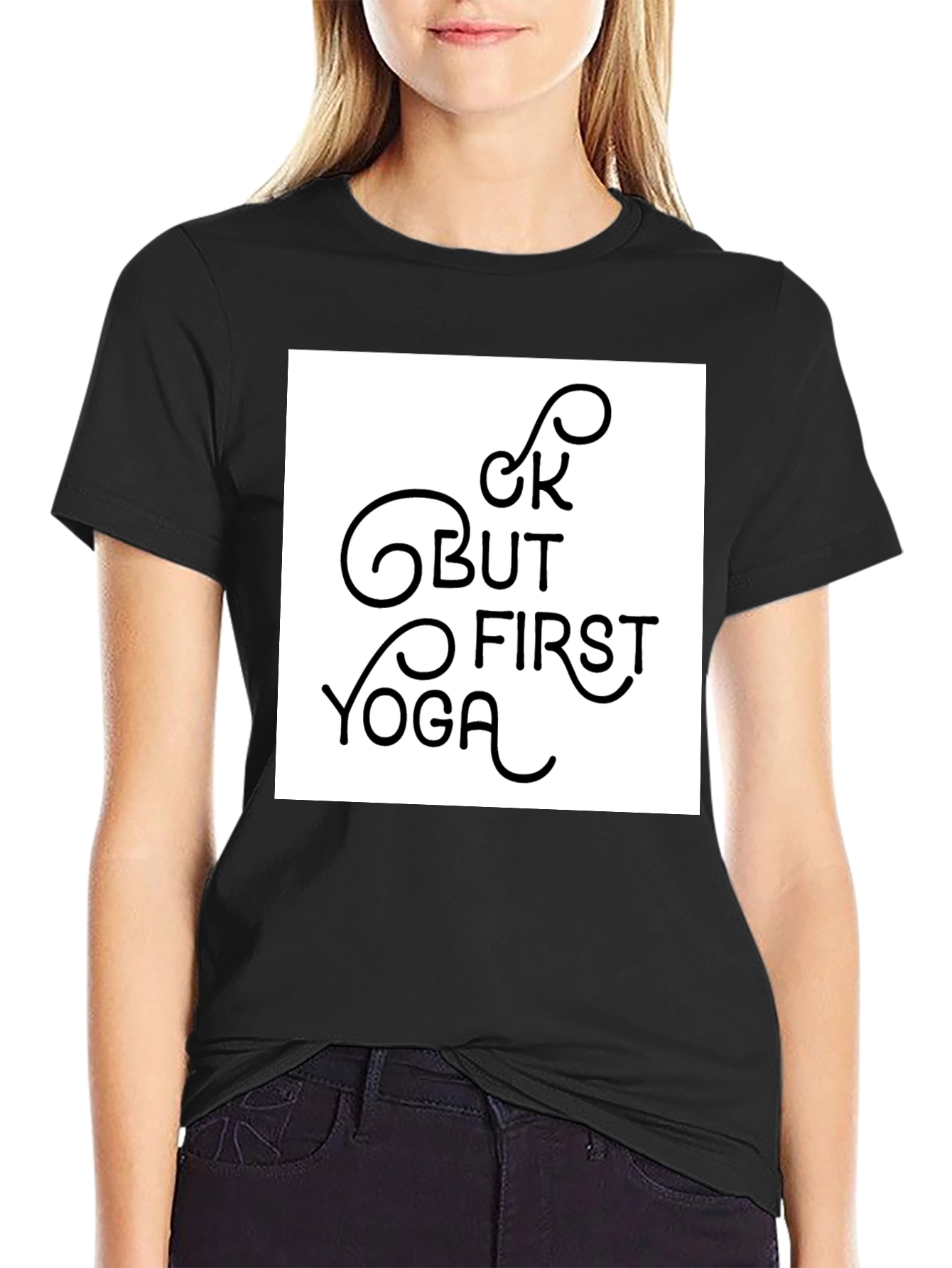 Black But First Yoga Graphic Tee - Black Casual Shirt view 2