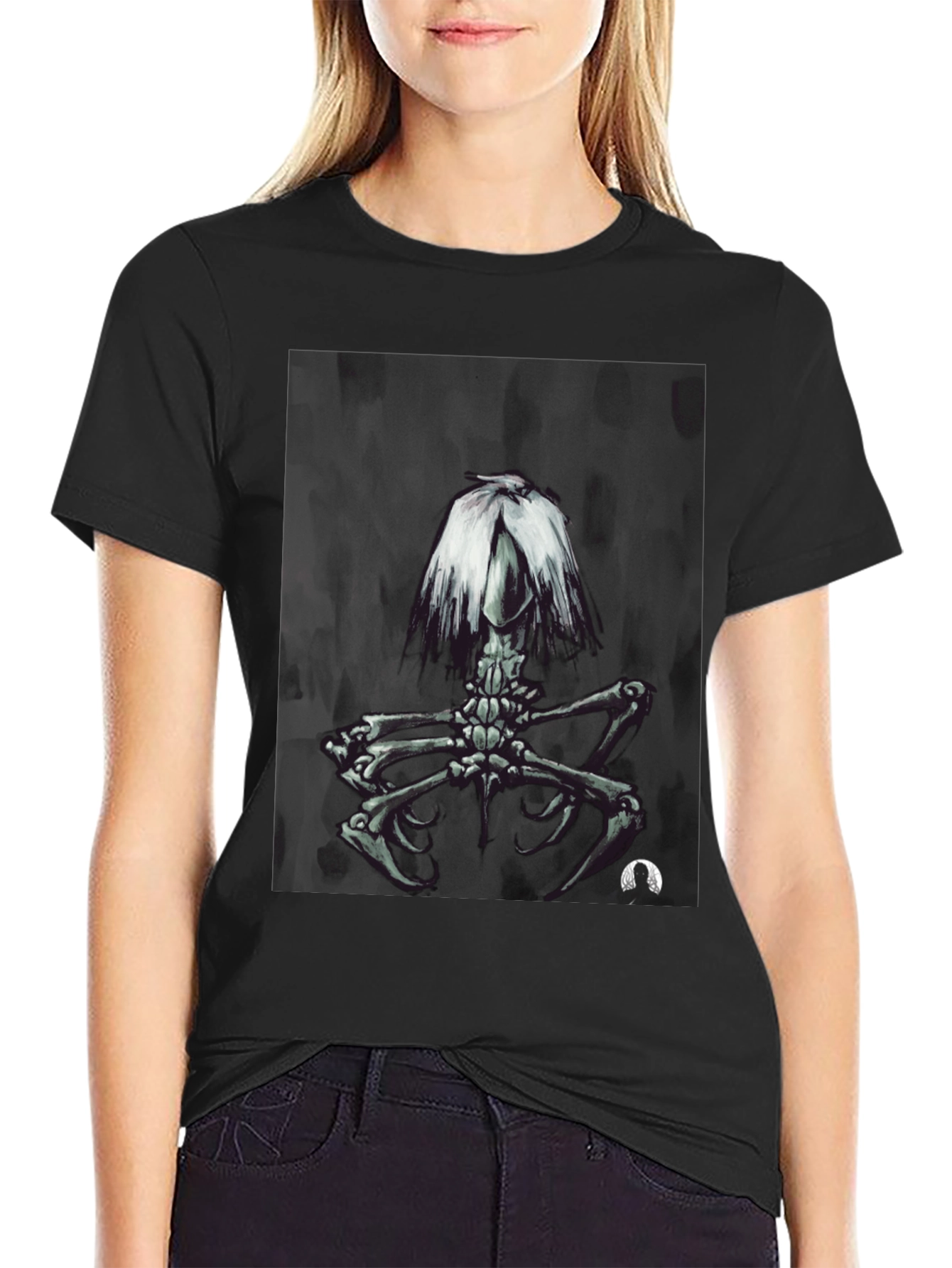 Black Dark Surreal Skeleton Art T-Shirt view 2