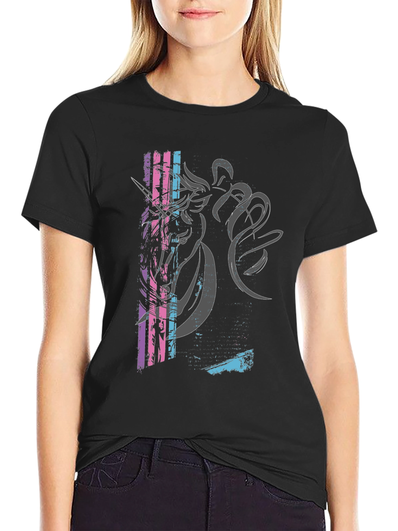 Black Unicorn Graphic Print Black T-Shirt view 2