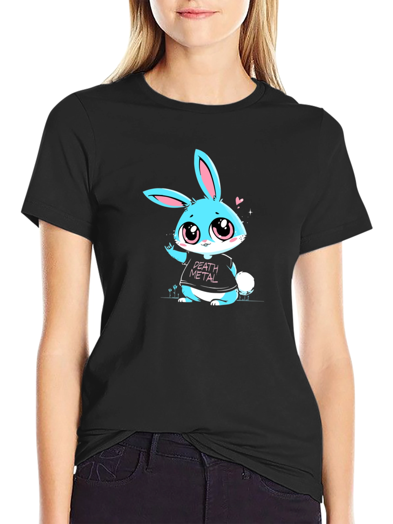 Black Death Metal Bunny T-Shirt - Black Cotton Tee view 2