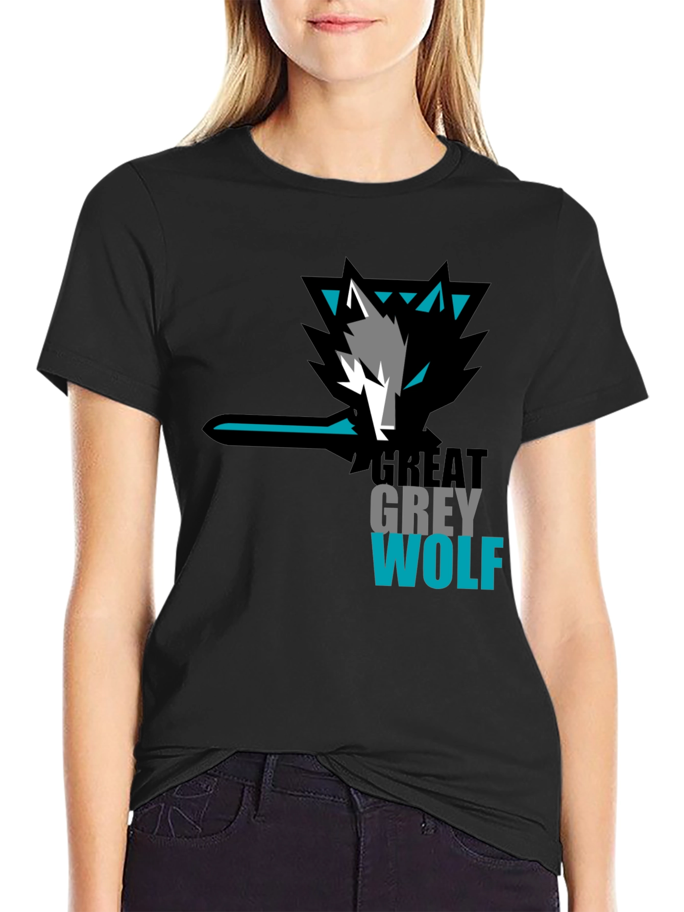 Black Great Grey Wolf Graphic T-Shirt view 2
