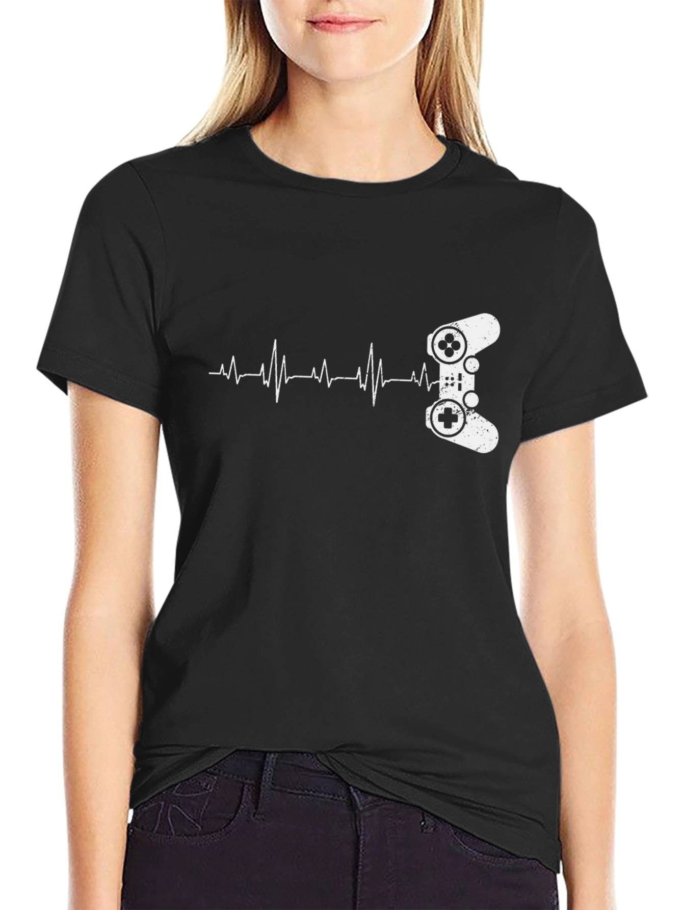 Black Gamer Heartbeat T-Shirt - Black Graphic Tee view 2