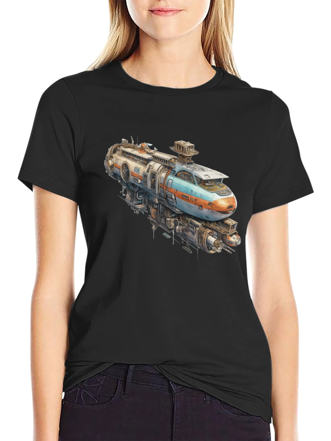 Black Futuristic Train Graphic Tee - Sci-Fi Style view 2