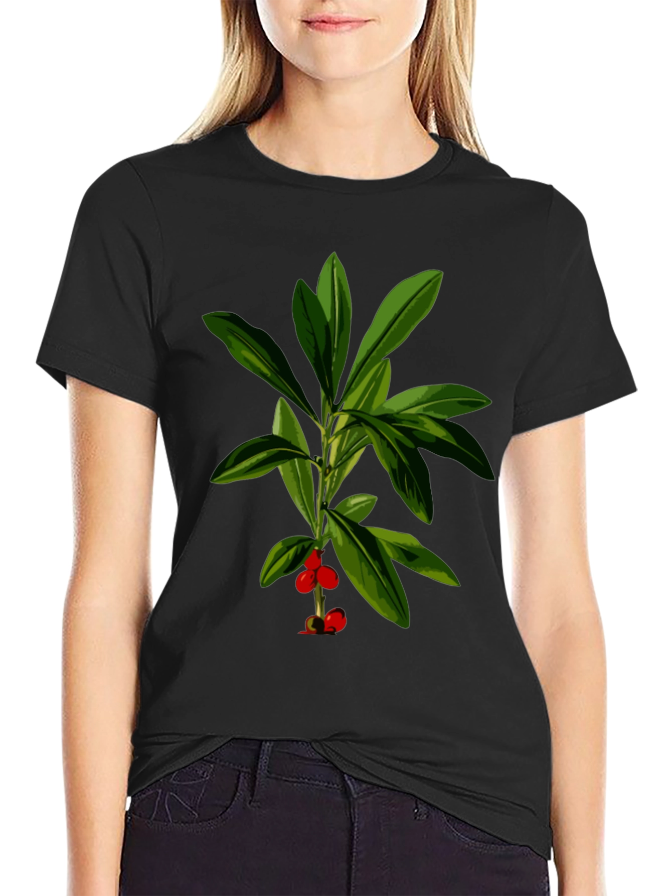 Black Botanical Print Black T-Shirt view 2