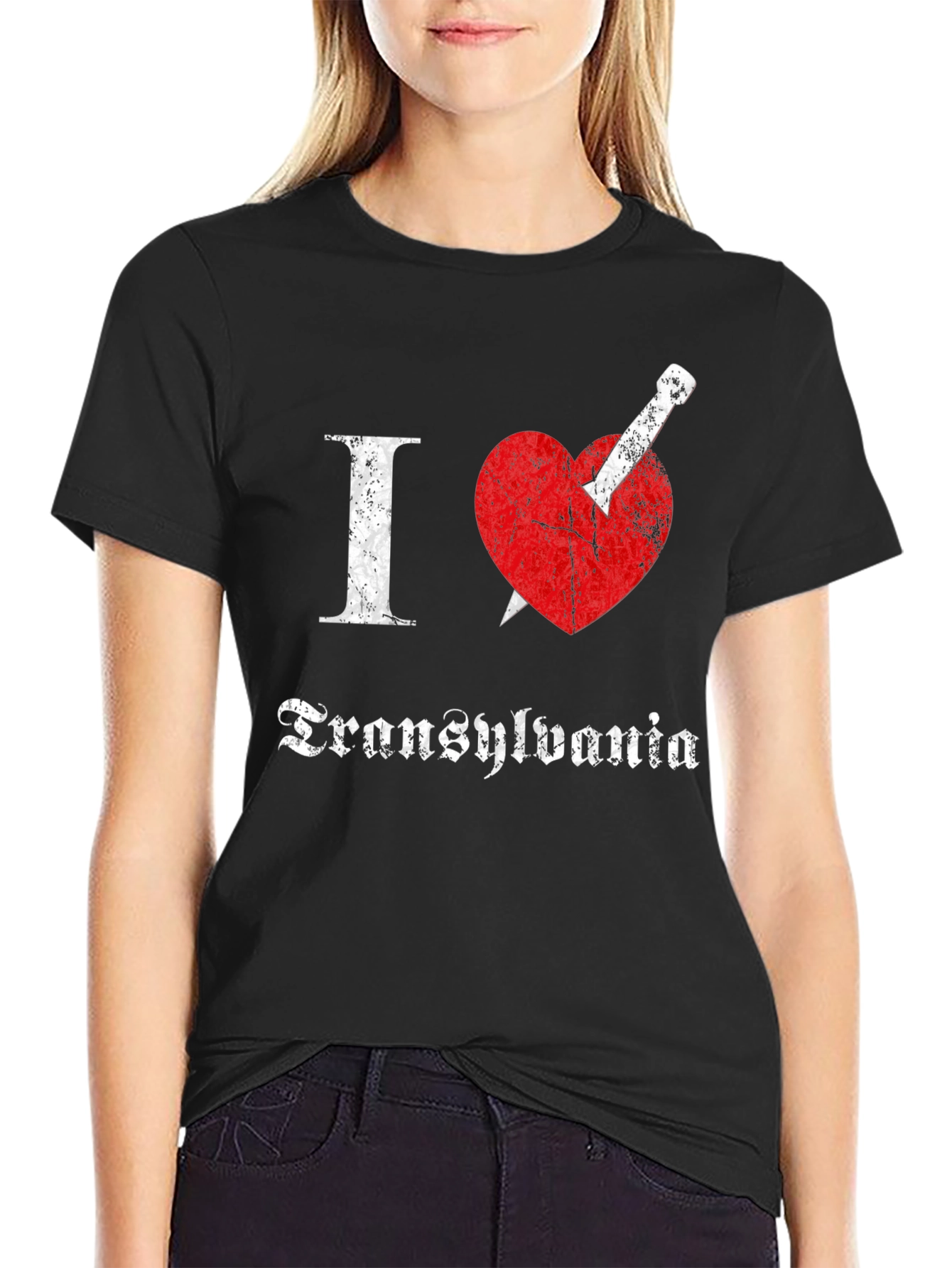 Black I Love Transylvania T-Shirt: Vampire Heart Tee view 2