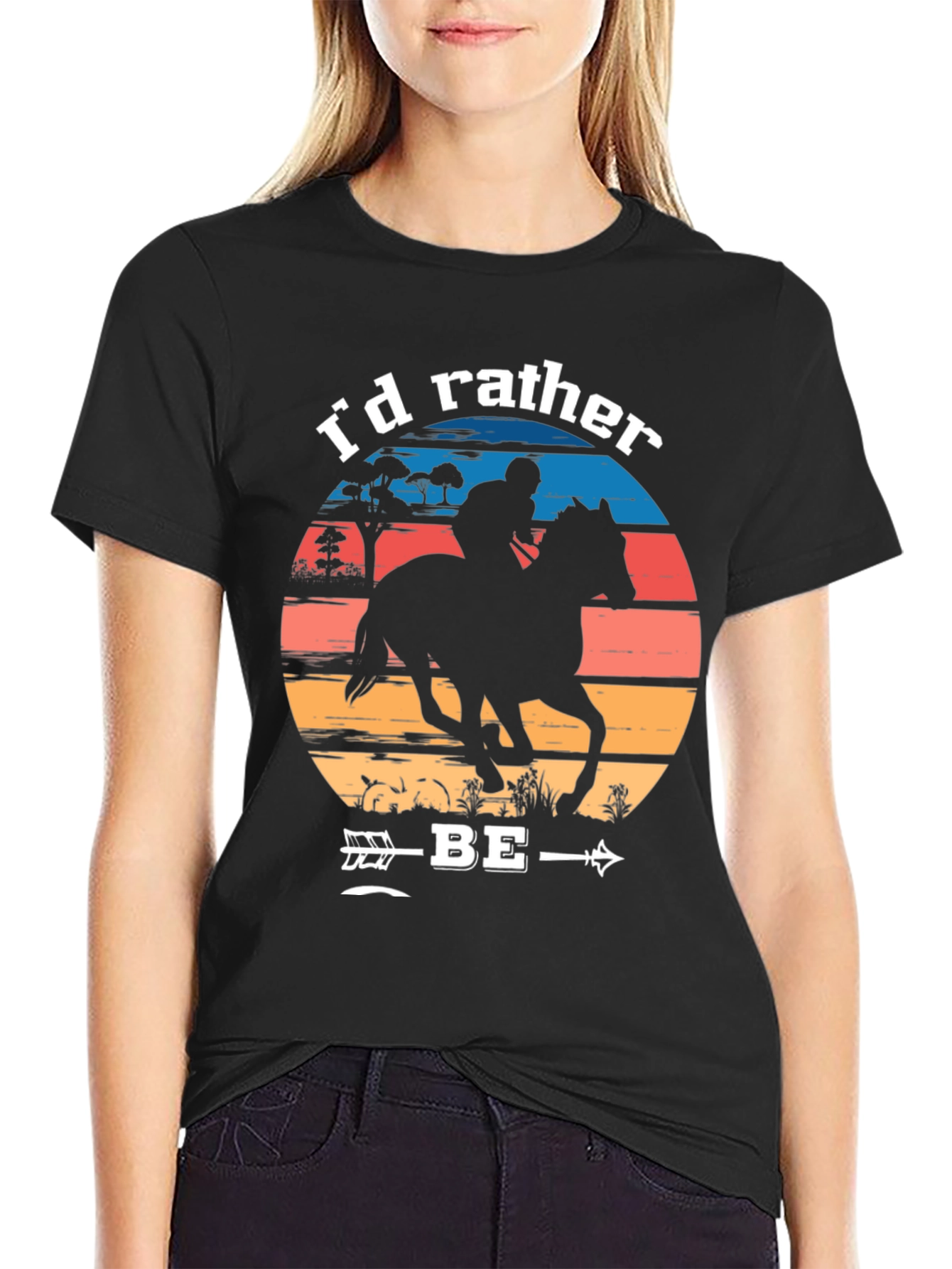 Black Equestrian T-Shirt: I'd Rather Be Riding view 2