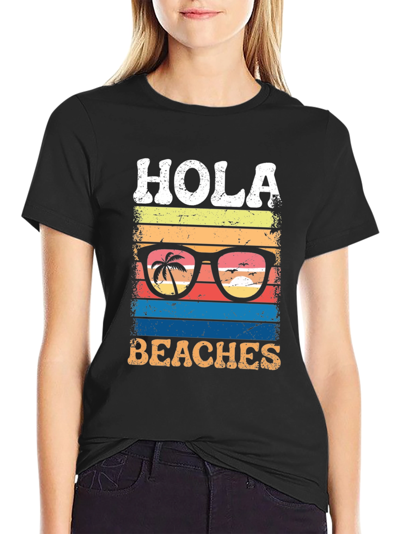 Black Hola Beaches Graphic T-Shirt view 2