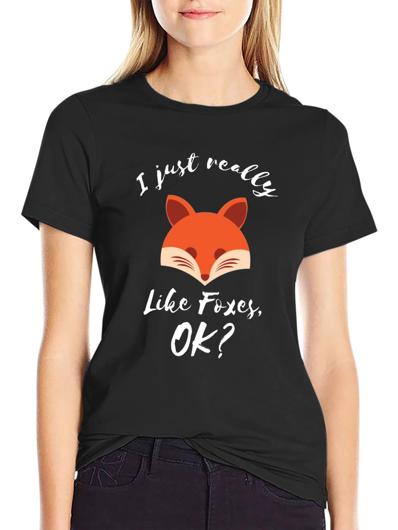 Black Funny Fox T-Shirt - I Just Really Like Foxes, OK? view 2