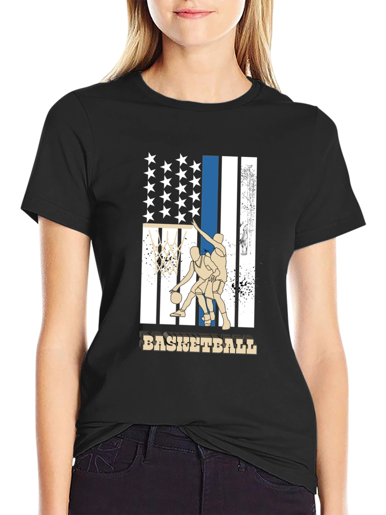 Black Basketball USA Flag Graphic T-Shirt view 2