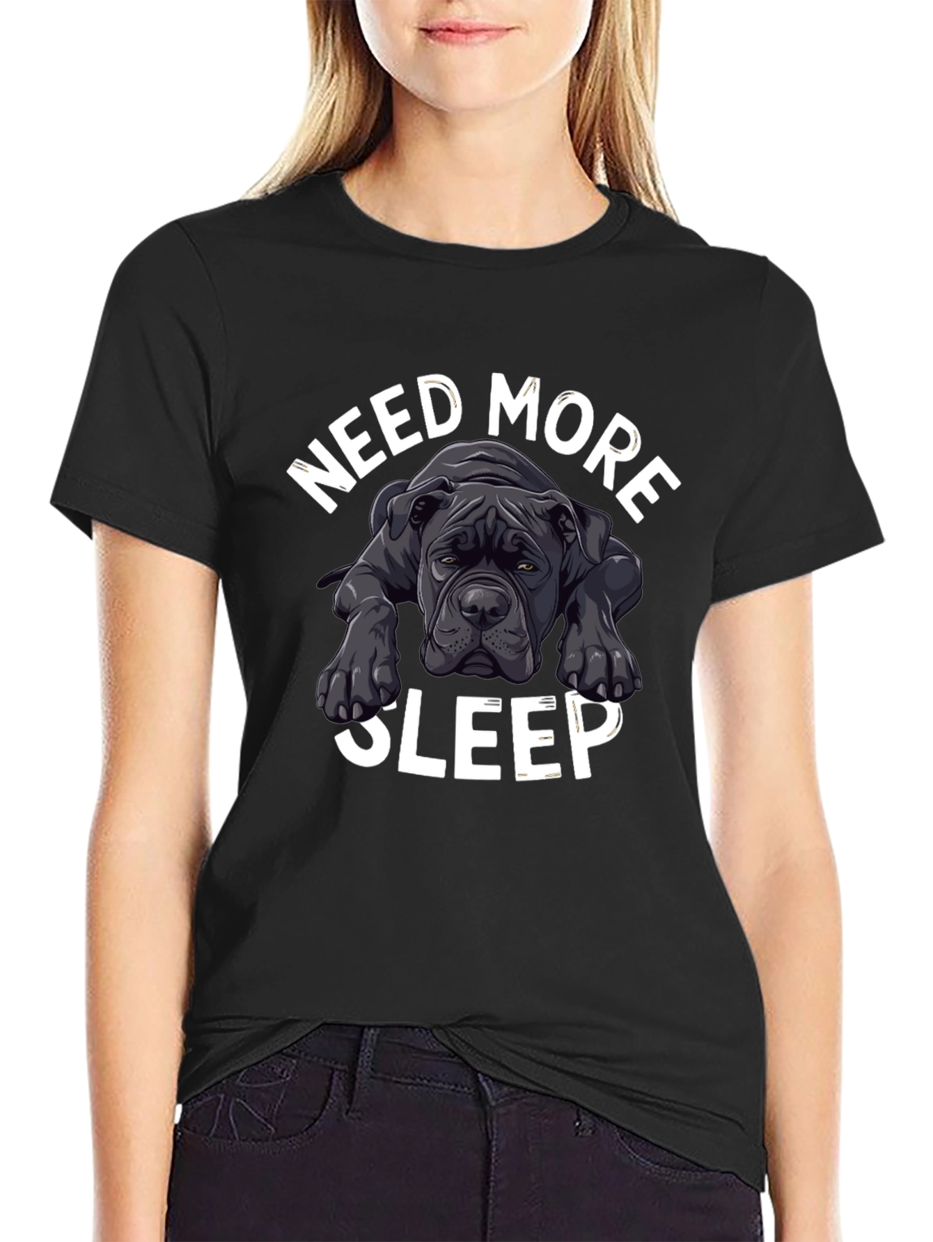 Black Need More Sleep Dog T-Shirt view 2