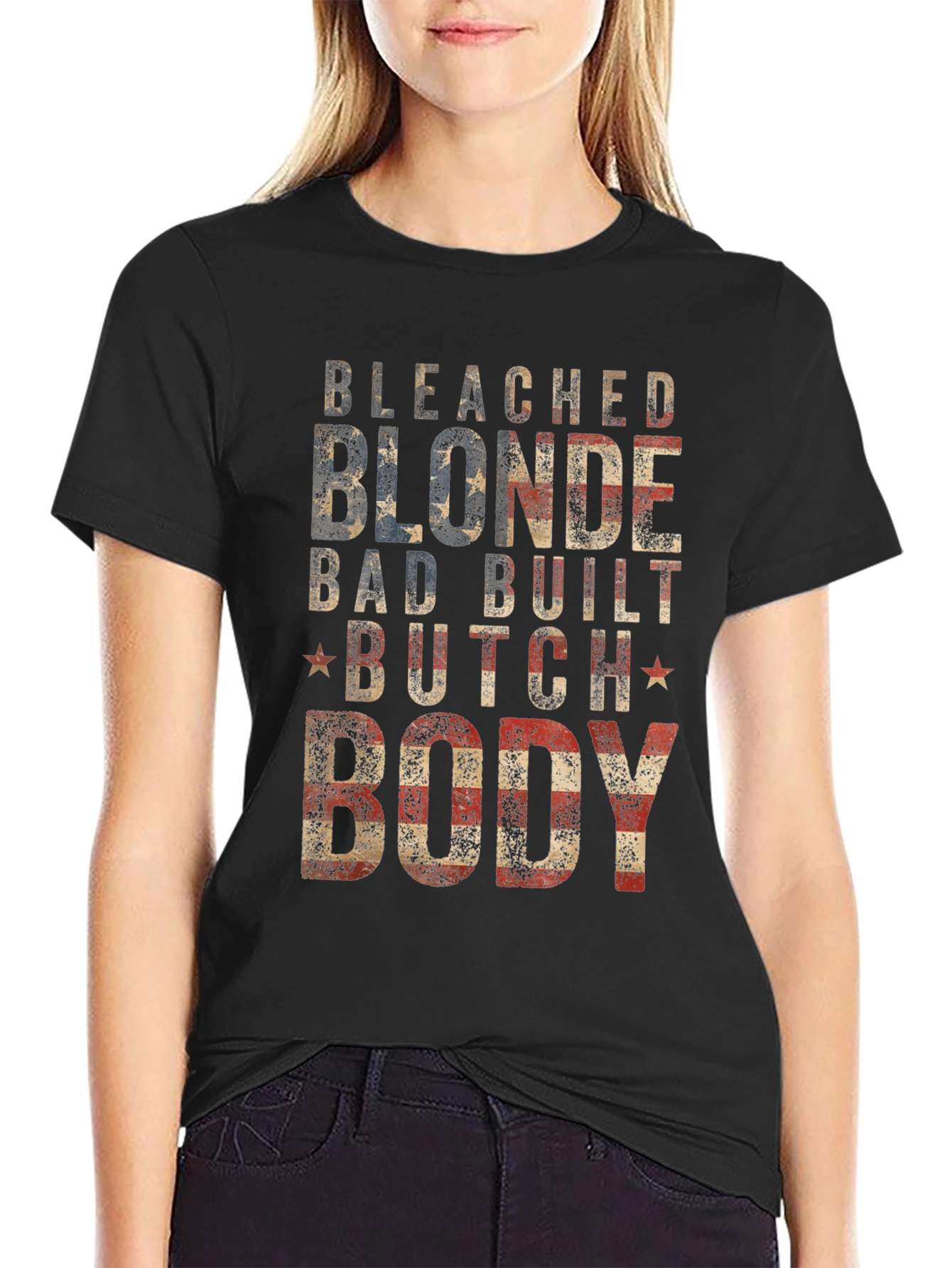 Black Bleached Blonde Body Graphic Tee - Patriotic USA T-Shirt view 2
