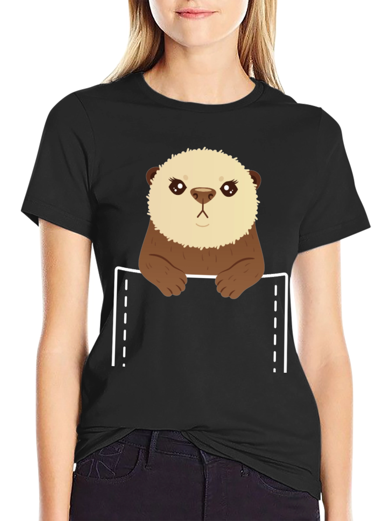 Black Otter Pocket T-Shirt - Cute Animal Tee view 2