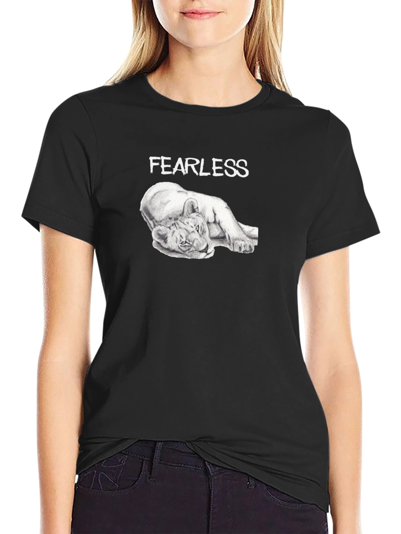 Black Fearless Lion Graphic T-Shirt - Premium Comfort Fit view 2