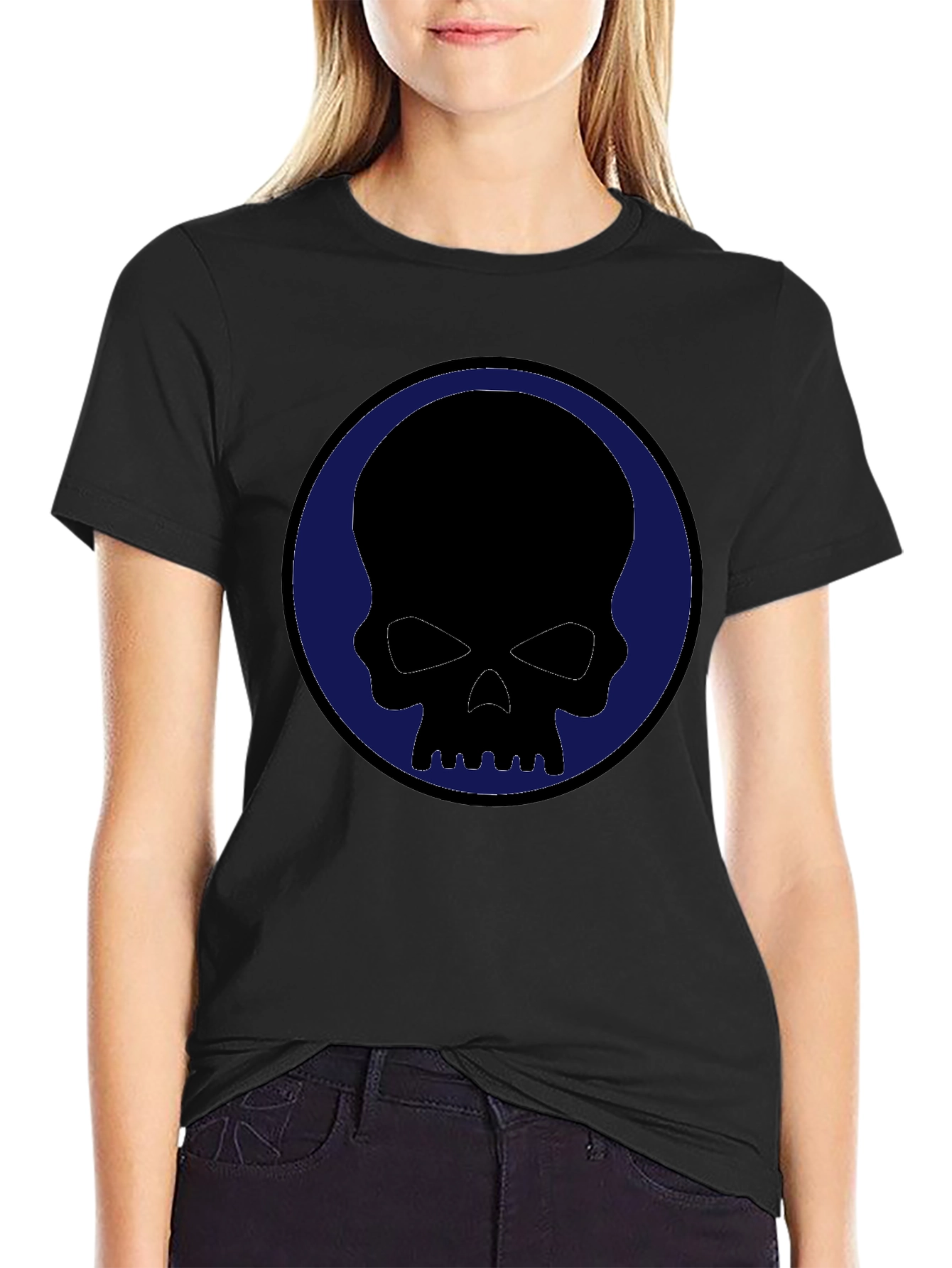 Black Skull Graphic Tee - Black Crew Neck Casual Shirt view 2