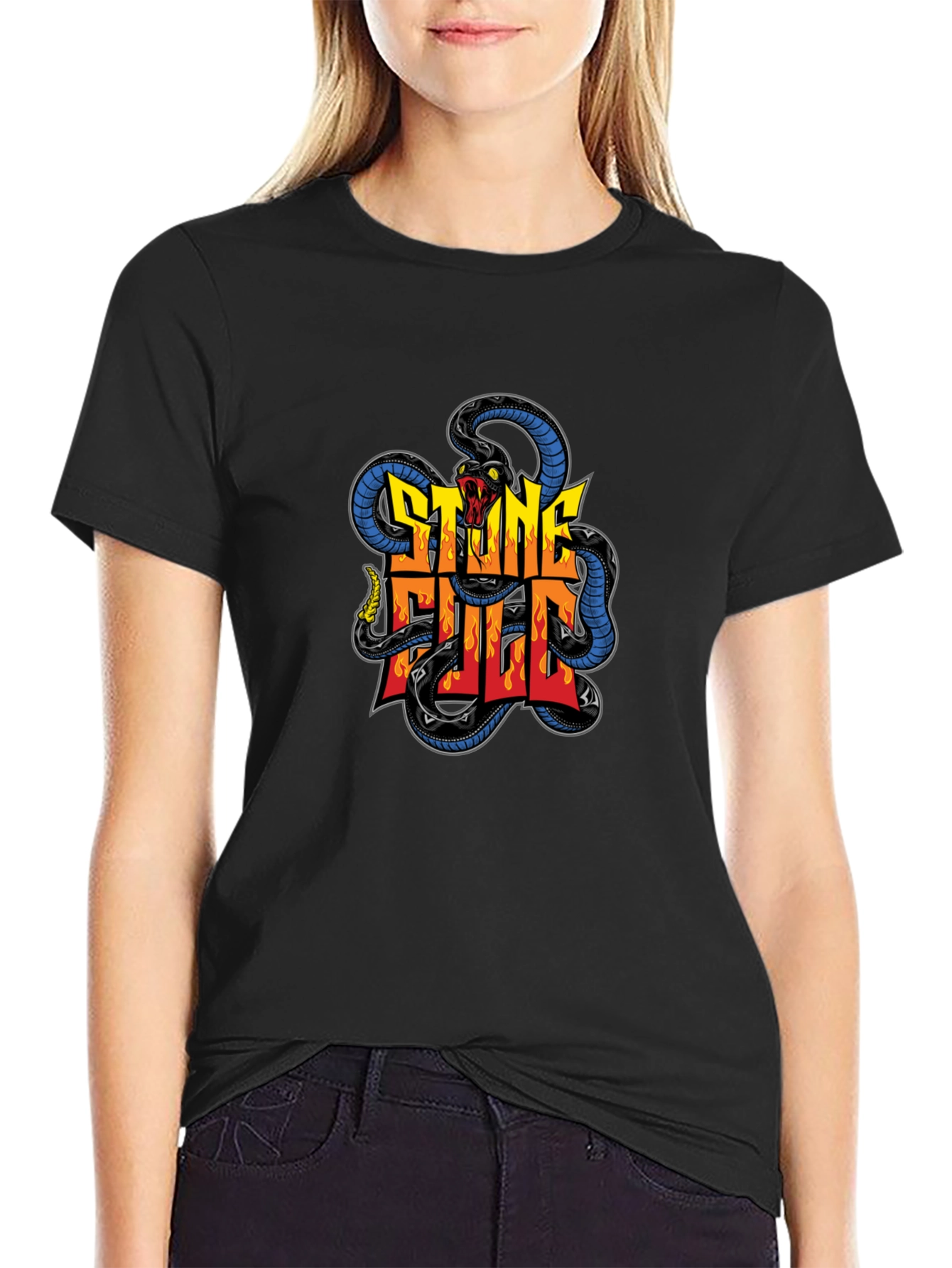 Black Stone Full Snake Graphic Tee - Men's Black T-Shirt view 2