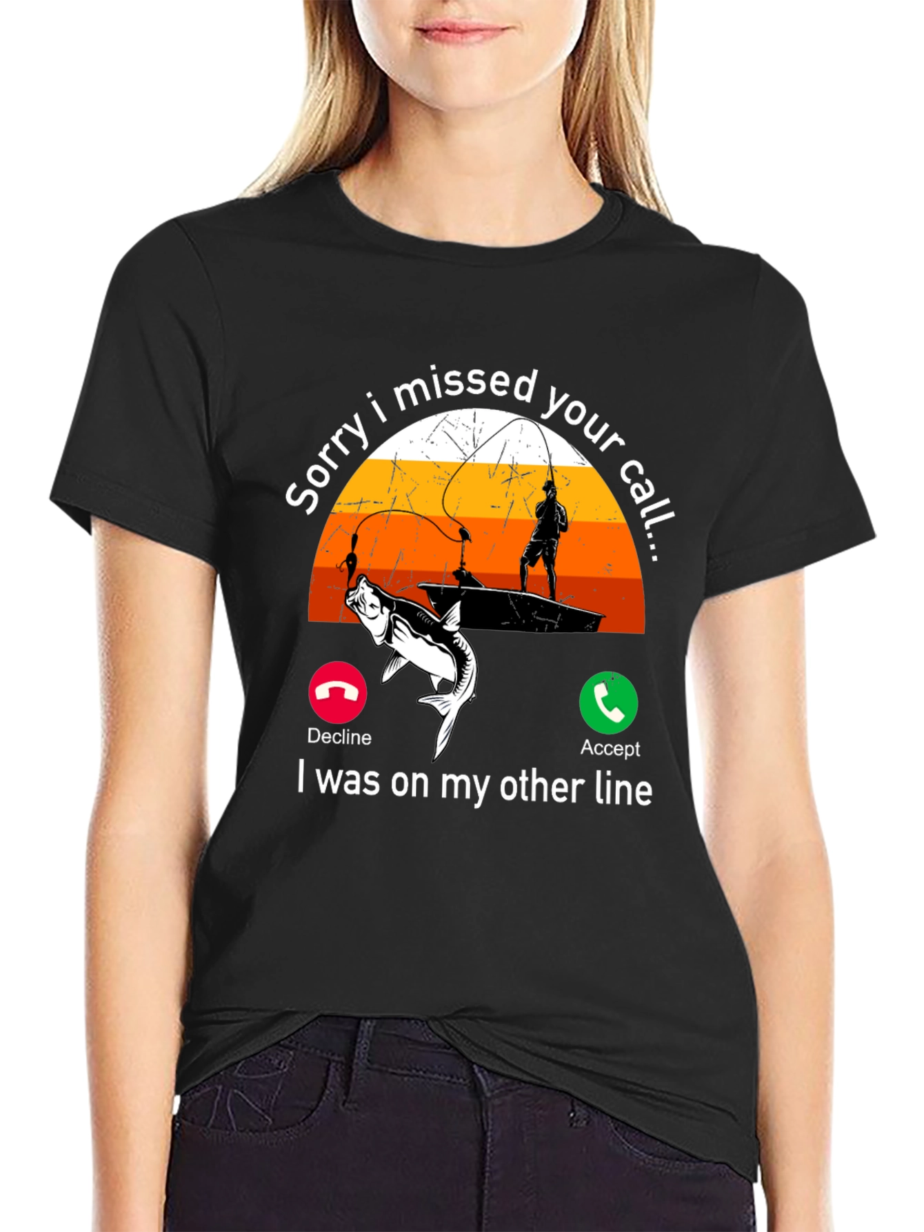 Black Sorry I Missed Your Call Fishing T-Shirt view 2