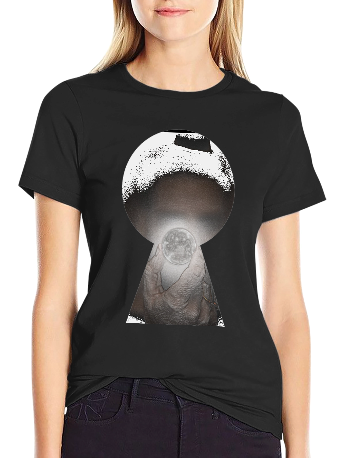 Black Mystic Moon Keyhole Graphic Tee - Black view 2