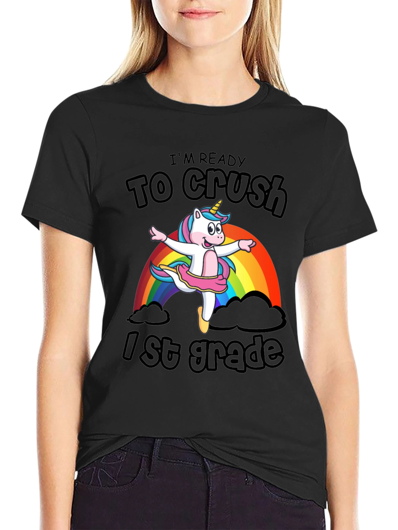 Black I'm Ready to Crush 1st Grade Unicorn T-Shirt view 2