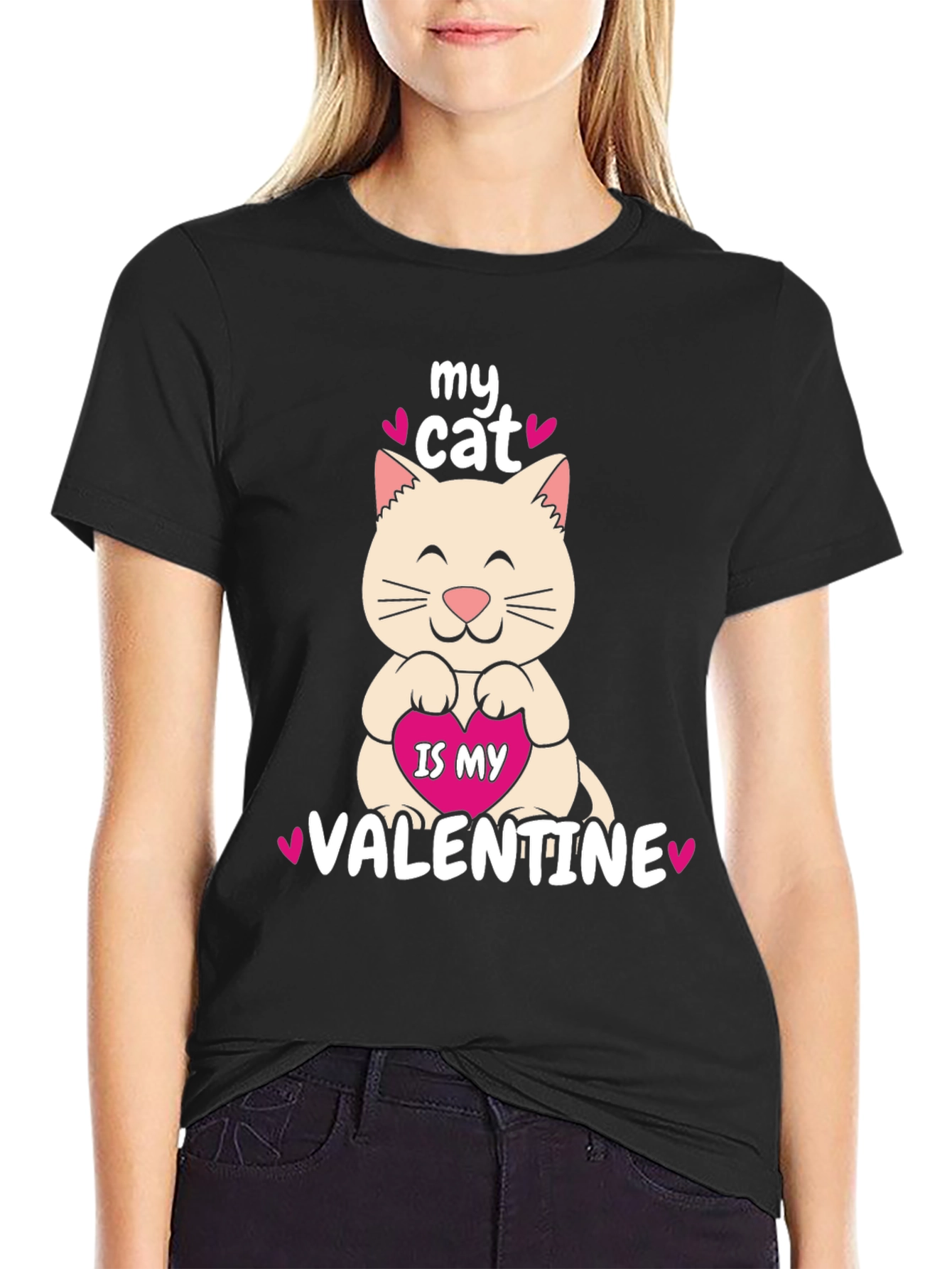 Black My Cat is My Valentine T-Shirt view 2