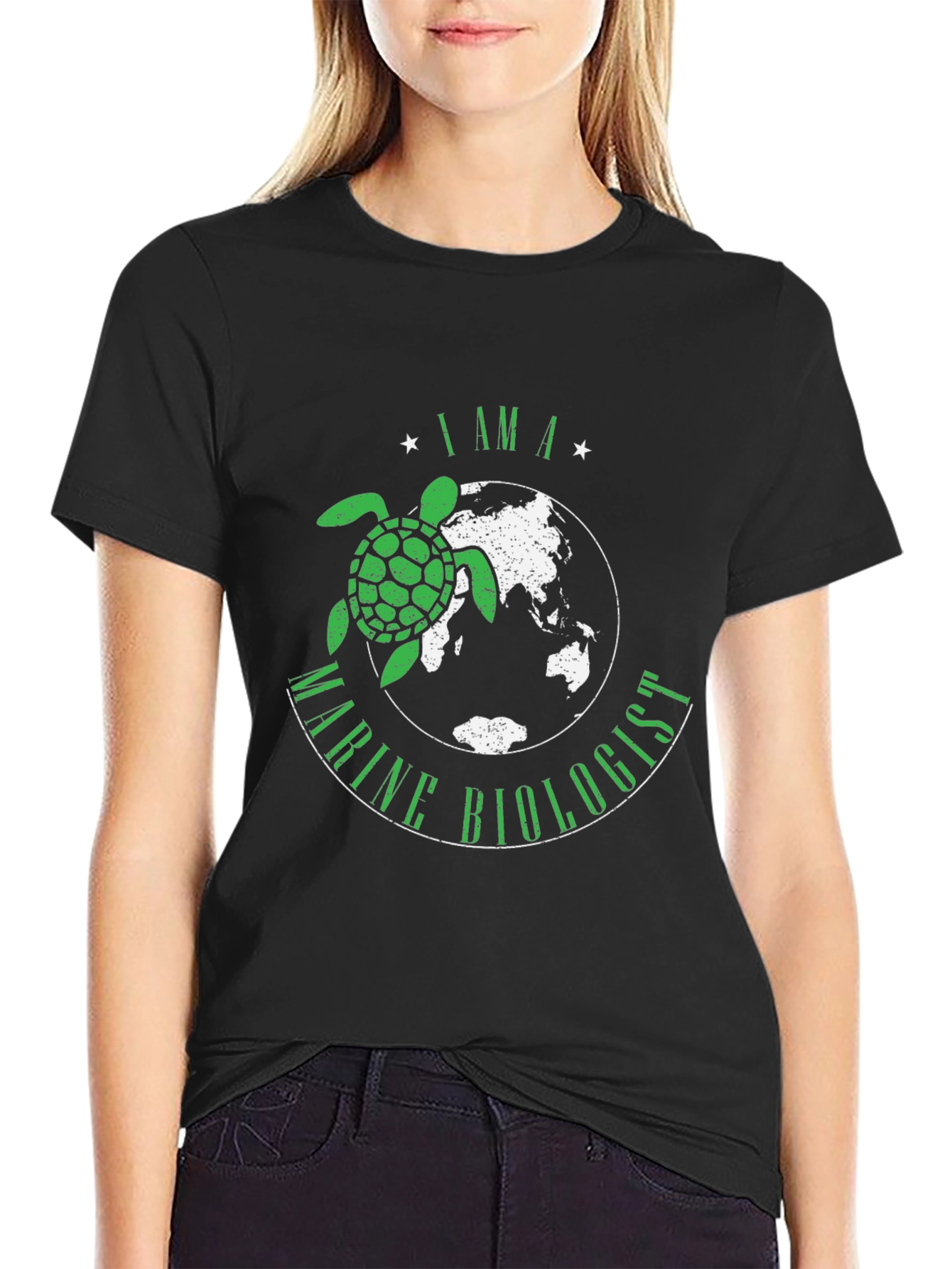 Black Marine Biologist Turtle Graphic T-Shirt view 2