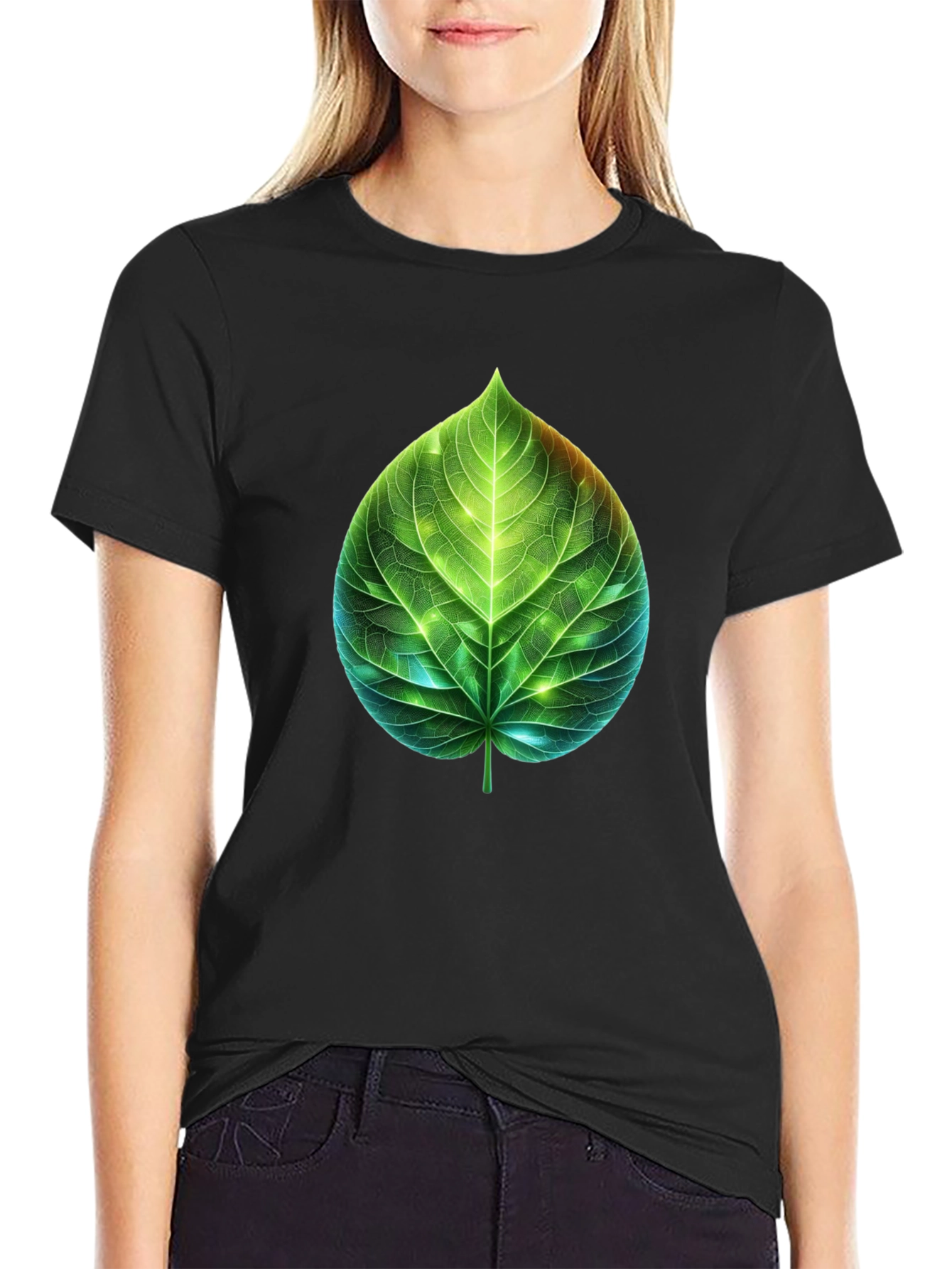 Black Leaf Design Graphic Tee - Nature Inspired T-Shirt view 2