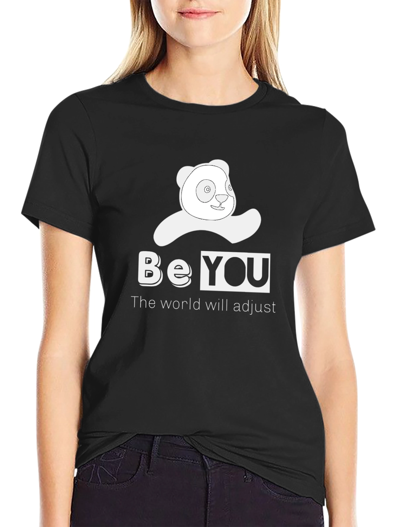 Black Be You Panda T-Shirt - Black Casual Tee view 2