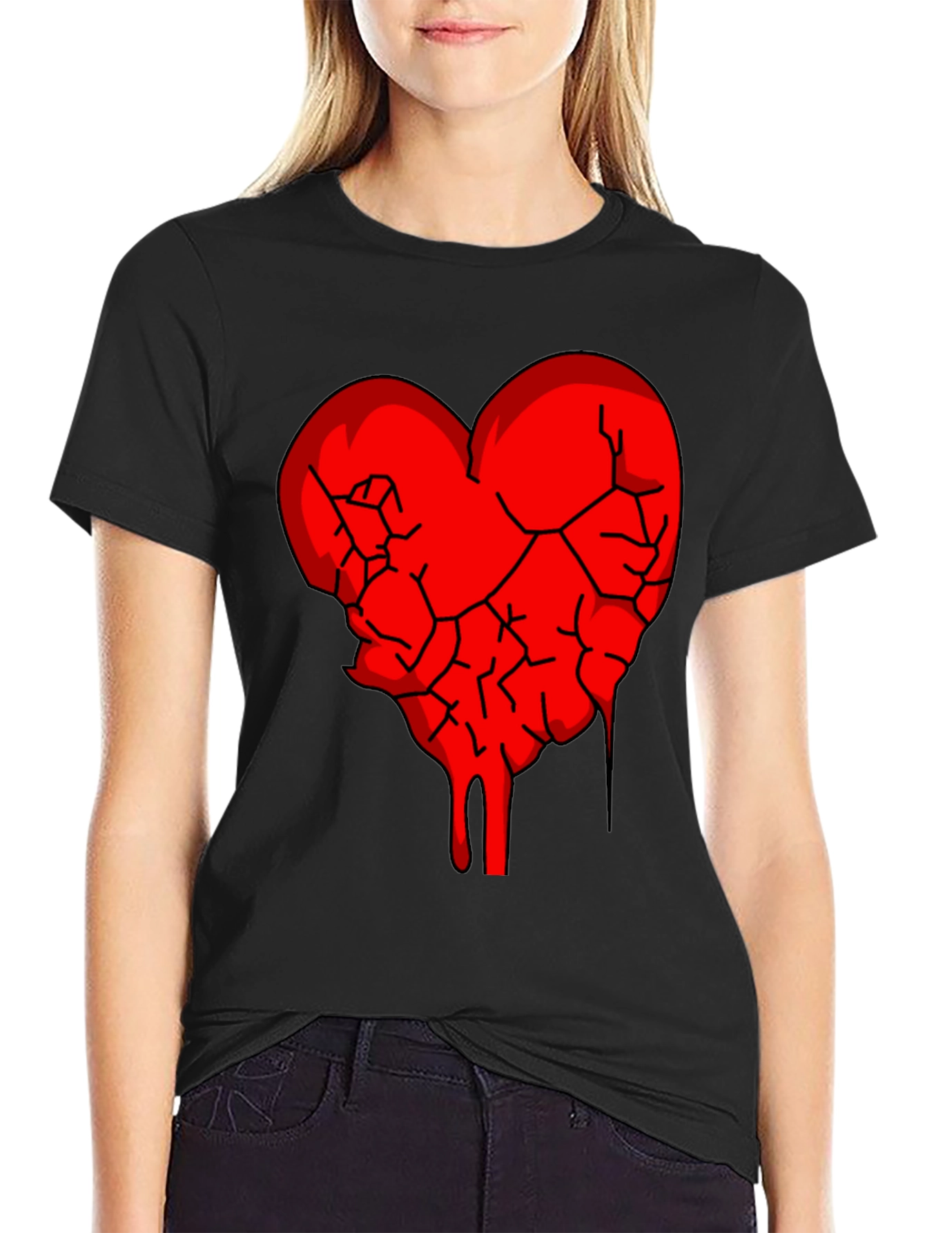 Black Broken Heart Graphic Tee - Black Cotton Blend view 2