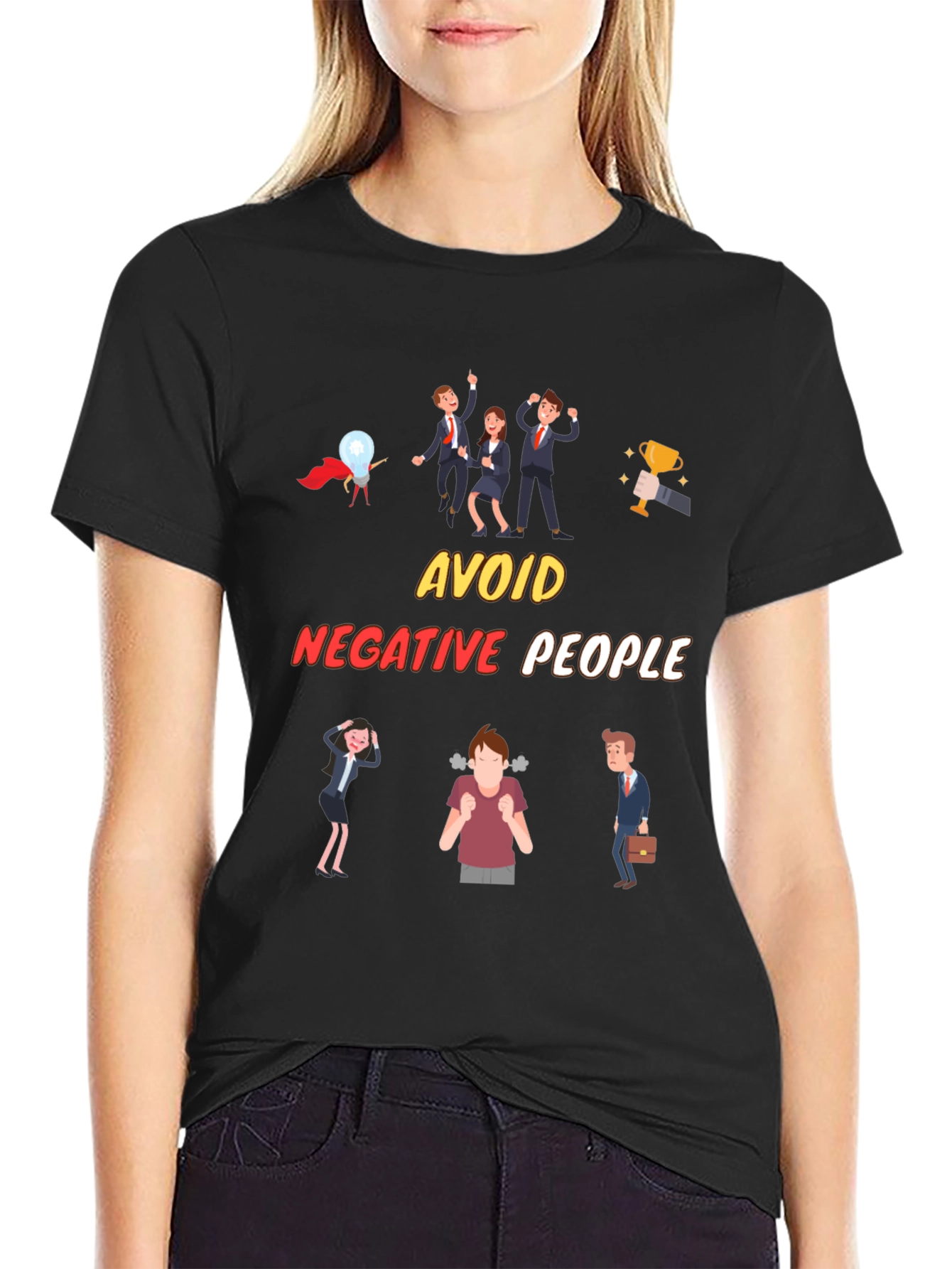 Black Avoid Negative People T-Shirt, Funny Graphic Tee view 2