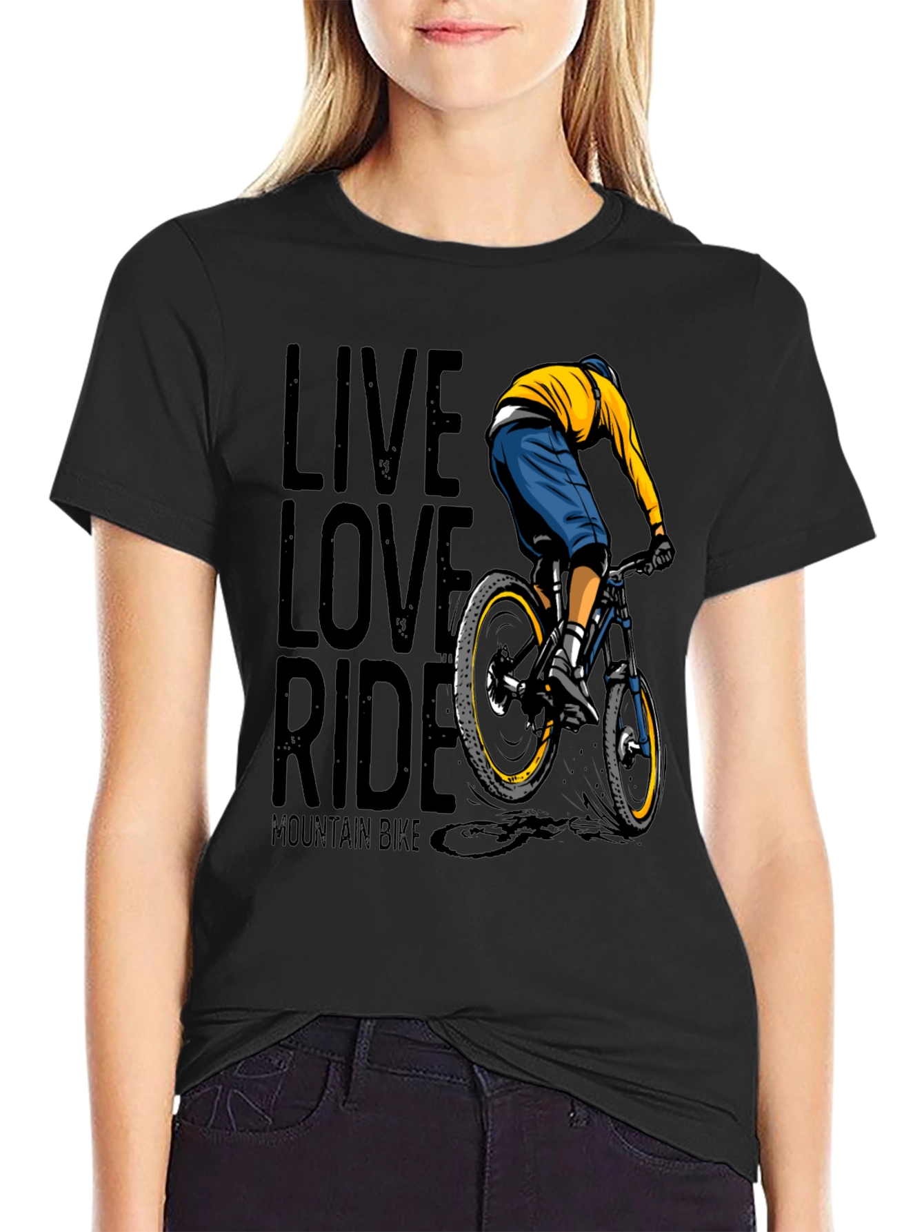 Black Live Love Ride Mountain Bike Graphic T-Shirt view 2