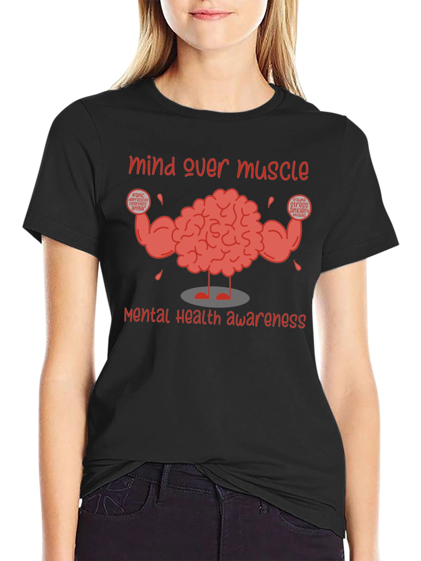 Black Mind Over Muscle Mental Health Awareness T-Shirt view 2