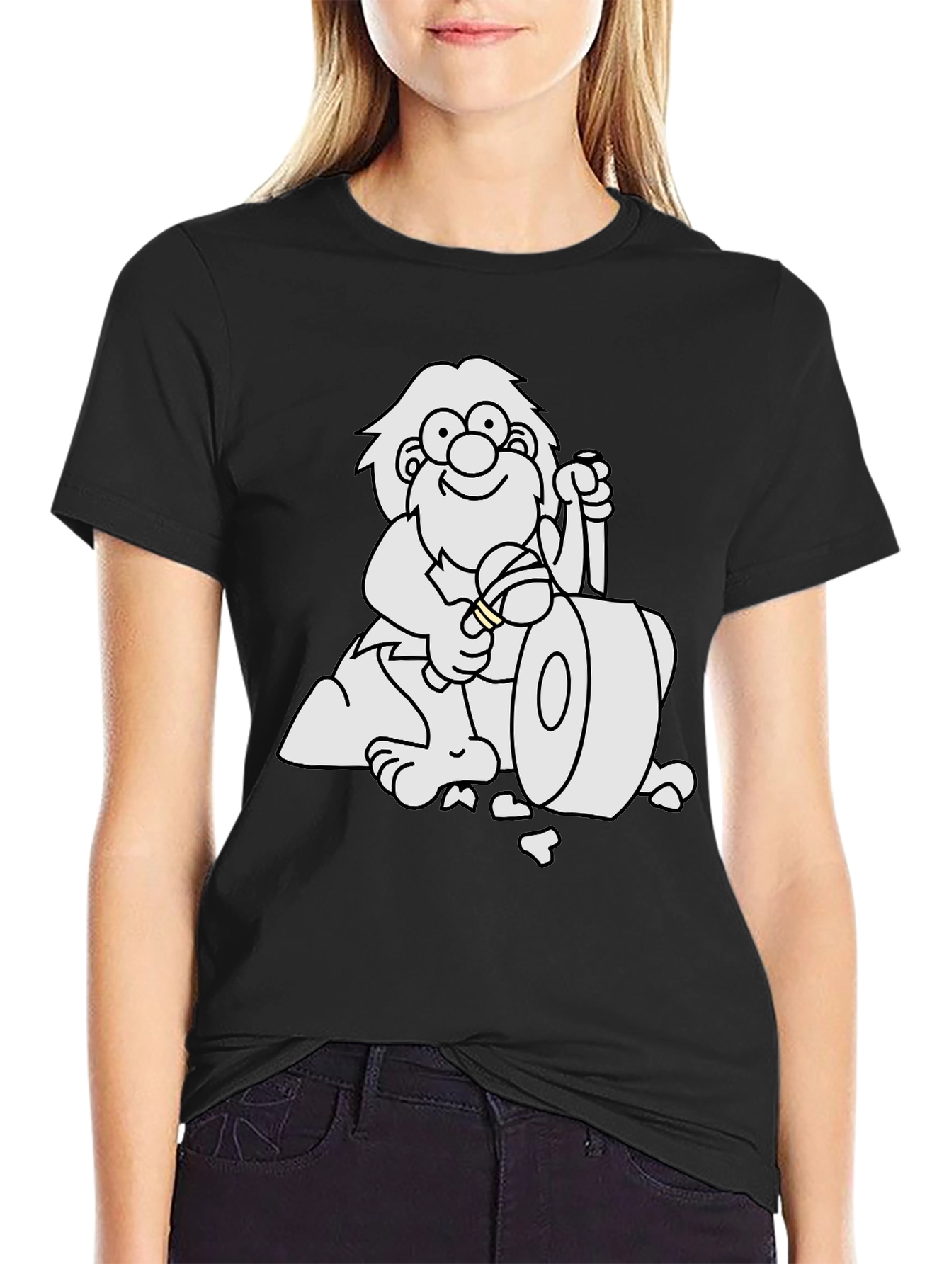 Black Cartoon Caveman Club Black T-Shirt view 2