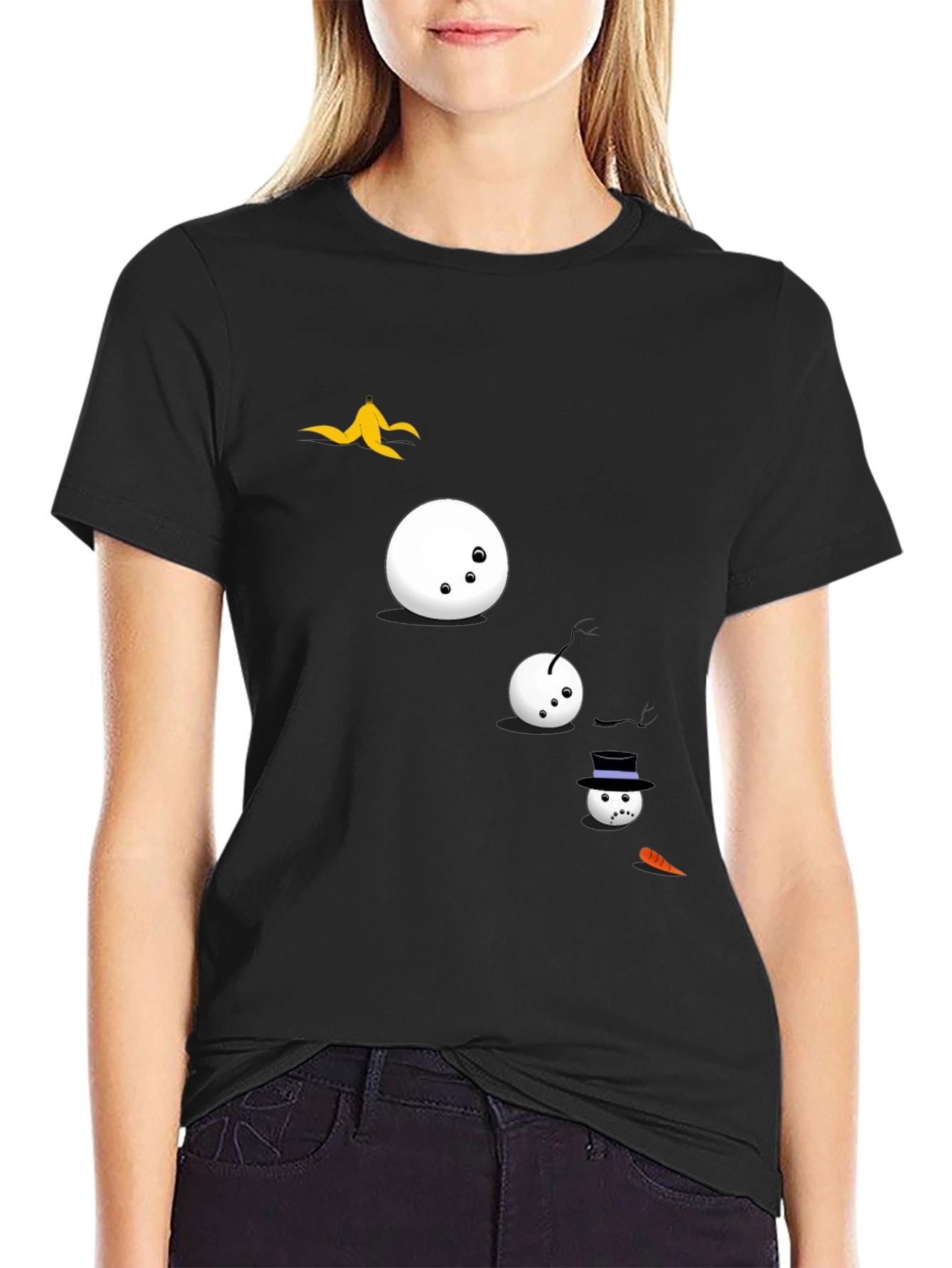 Black Funny Snowman T-Shirt - Black Cotton Tee view 2