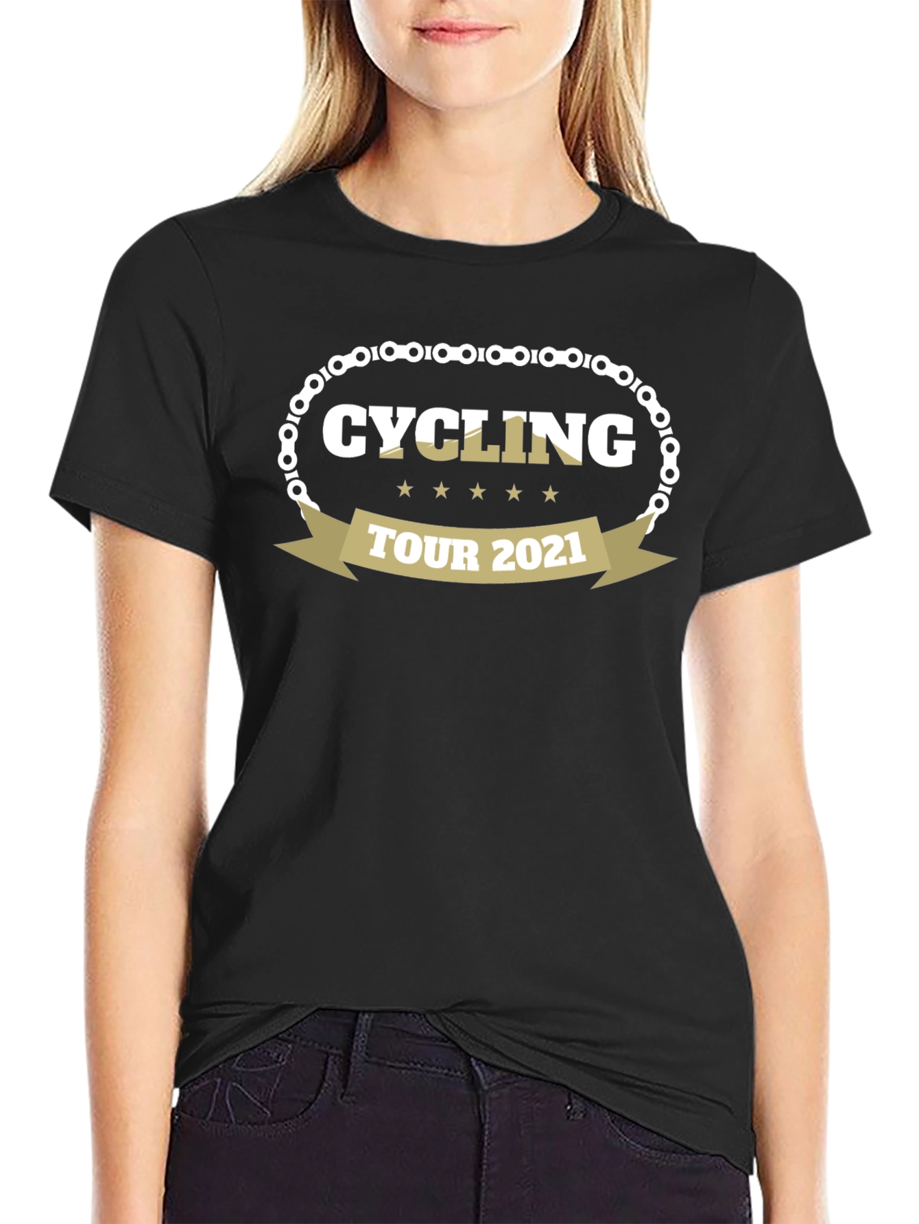 Black Cycling Tour 2021 Graphic Tee - Black Cotton T-Shirt view 2